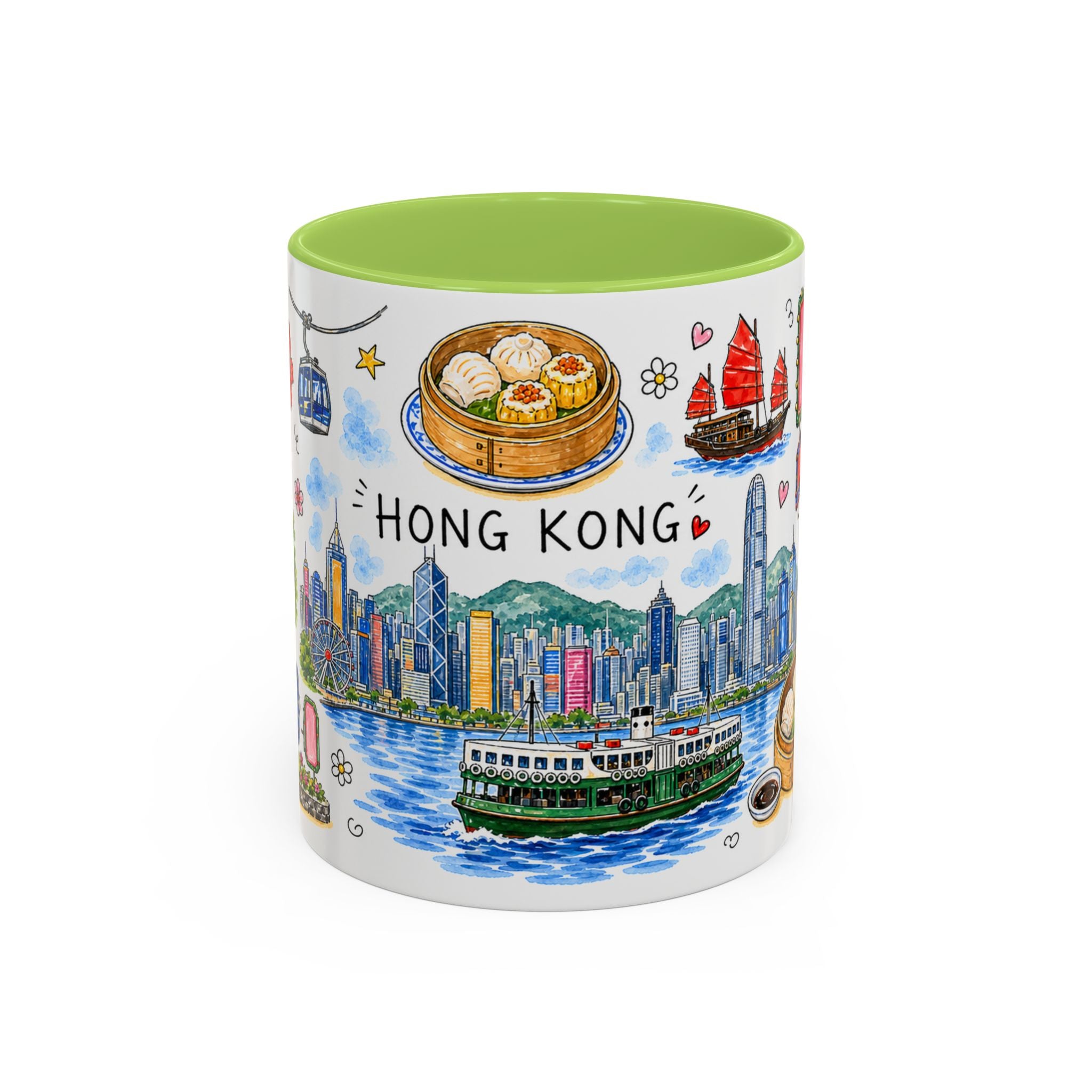 Hong Kong Illustrated Travel Mug | City Souvenir Accent Coffee Mug | 11oz 15oz Ceramic Cup