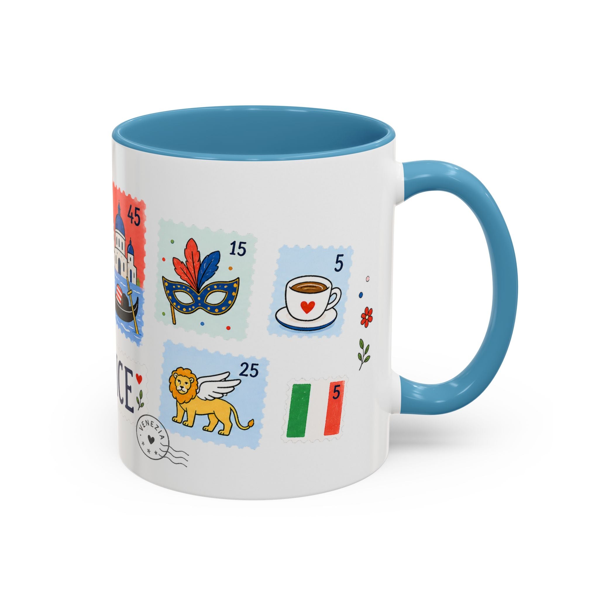 Venice Coffee Mug | Postage Stamp Collage Mug | Travel Souvenir Accent Cup 11oz 15oz