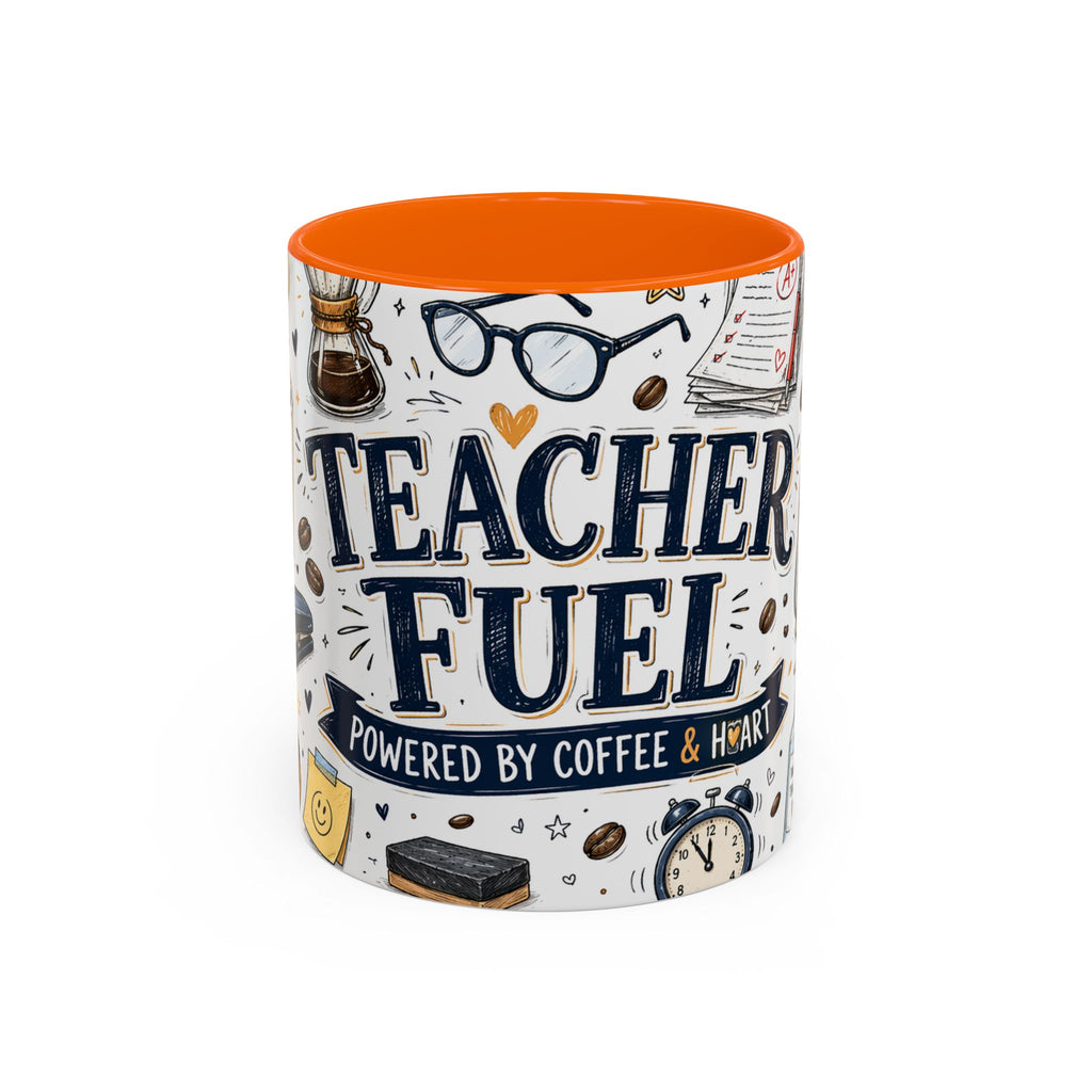 Teacher Fuel Coffee Mug | Powered by Coffee and Wine Funny Gift | Accent Color Ceramic 11oz 15oz