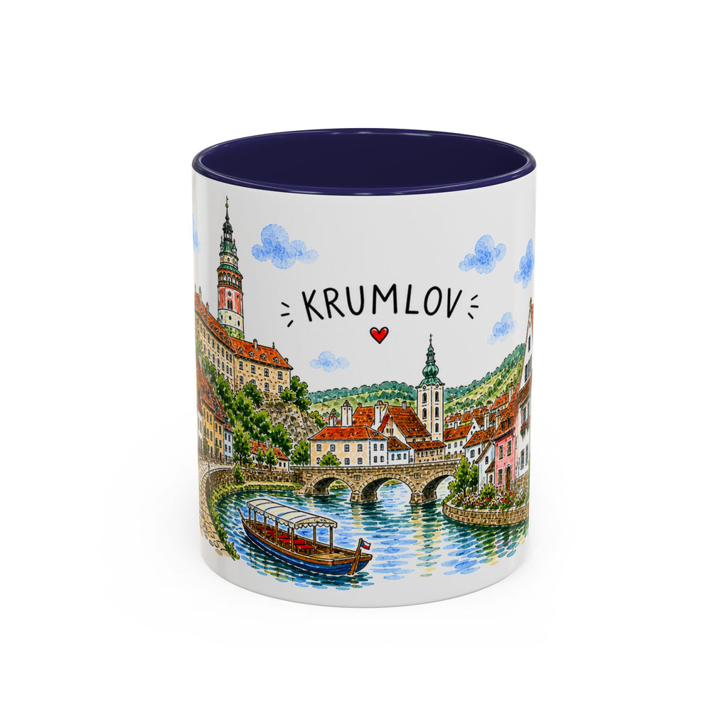 Cesky Krumlov Illustrated Travel Mug | Czechia Souvenir Accent Coffee Mug | 11oz 15oz Ceramic Cup