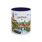 Cesky Krumlov Illustrated Travel Mug | Czechia Souvenir Accent Coffee Mug | 11oz 15oz Ceramic Cup