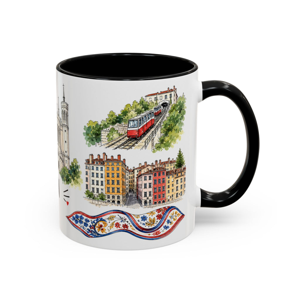 Lyon Illustrated Travel Mug | City Souvenir Accent Coffee Mug | 11oz 15oz Ceramic Cup
