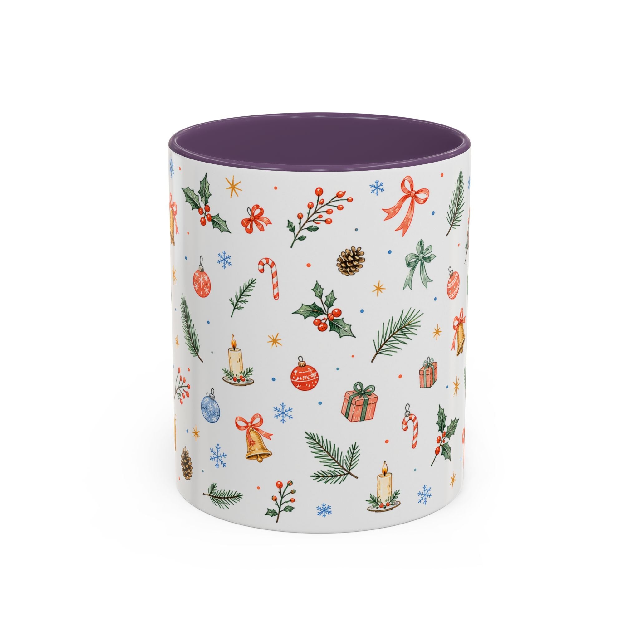 Christmas Bell Mug | Ribbon Gift Watercolor Holiday Cup | Accent Coffee Mug 11oz 15oz