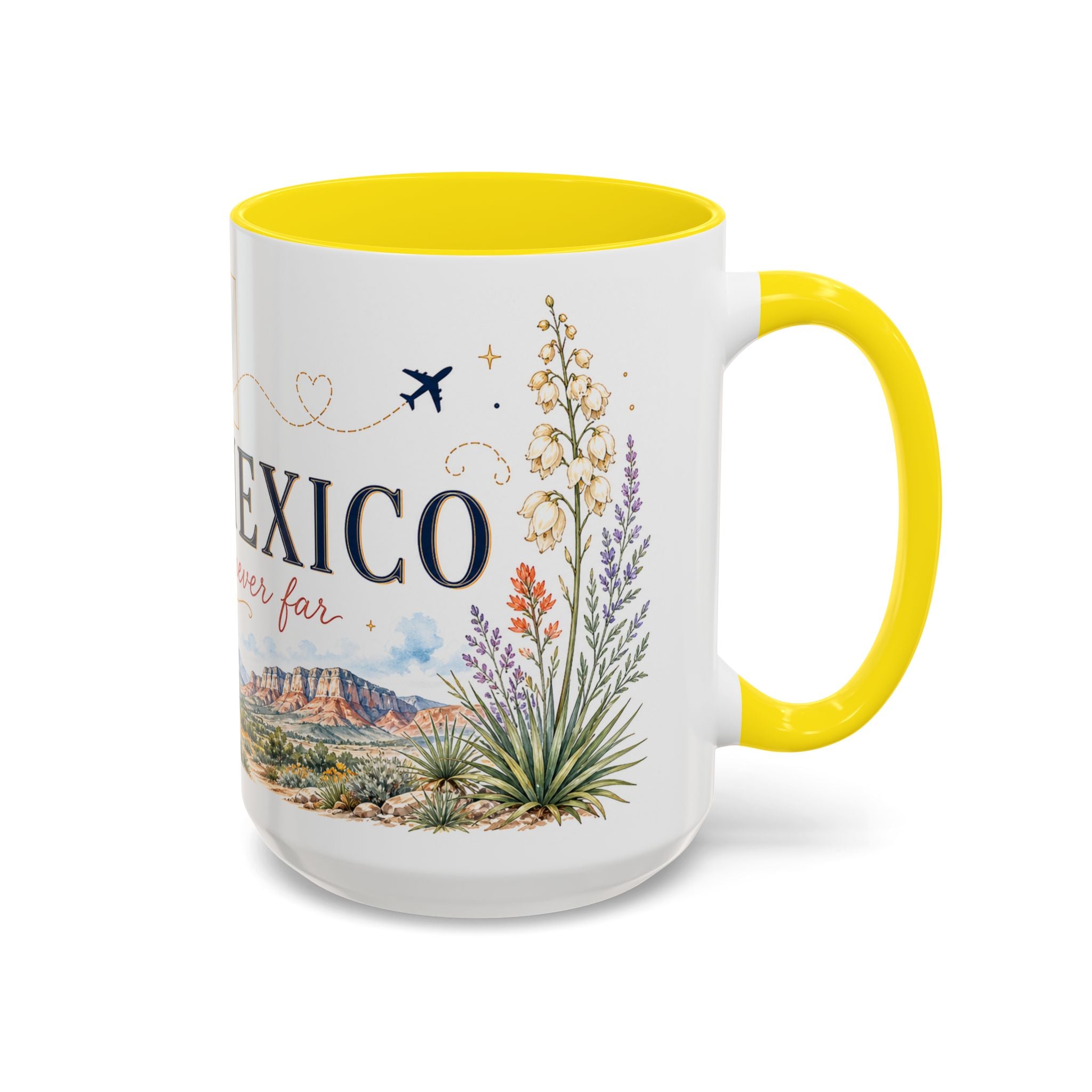 New Mexico State Map Mug | Desert Scenery, Yucca Flower Accent Coffee Cup