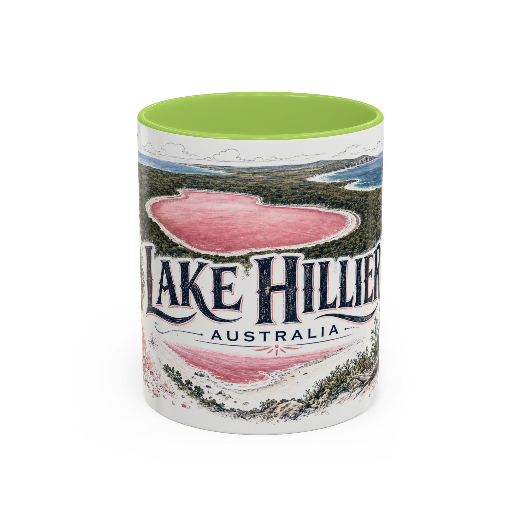 Lake Hillier Mug, Australia Travel Souvenir, Bucket List Gift, Accent Ceramic Coffee Mug 11oz 15oz