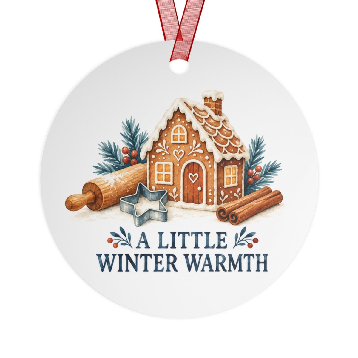 A Little Winter Warmth Baking Round Metal Ornament | Holiday Gift