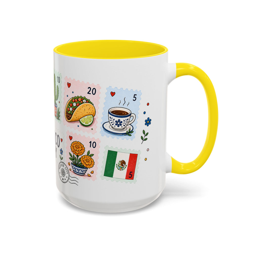 Mexico City Coffee Mug | Postage Stamp Collage Mug | Travel Souvenir Accent Cup 11oz 15oz