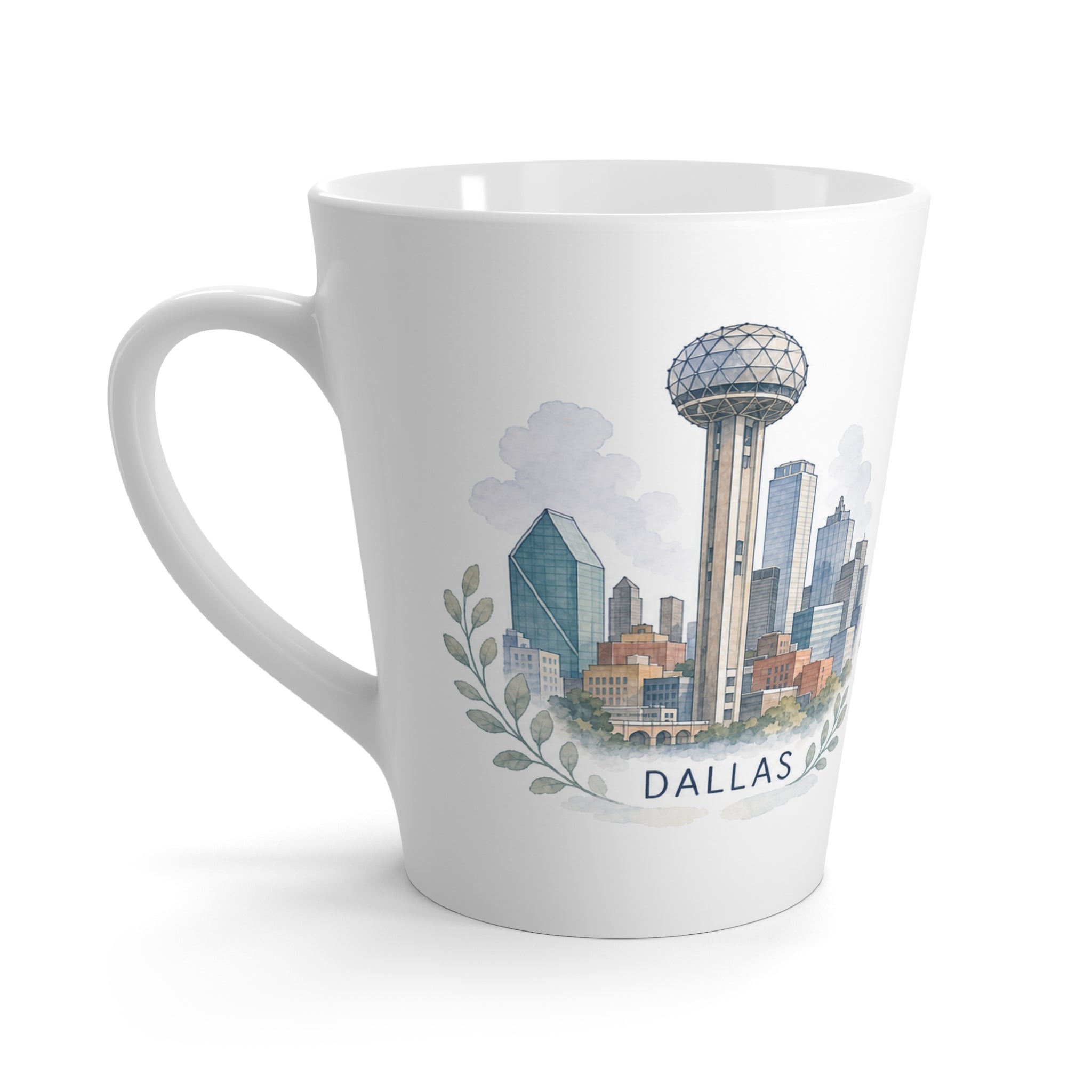 Dallas Latte Mug | Watercolor City Travel Mug | 12 oz Ceramic Souvenir Gift