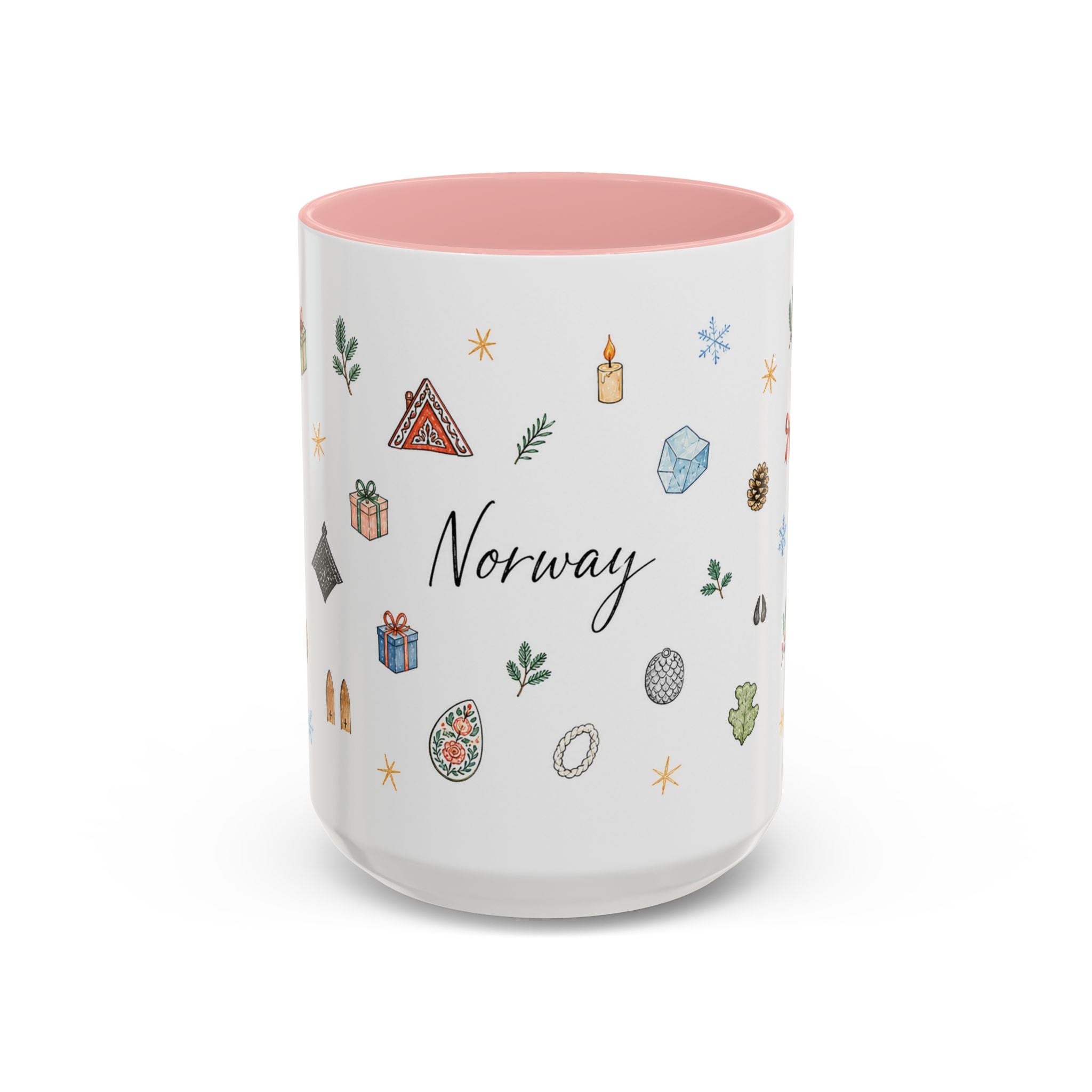 Norway Christmas Mug | Watercolor Travel Souvenir | Holiday Gift | Accent Ceramic Coffee Cup 11oz 15oz