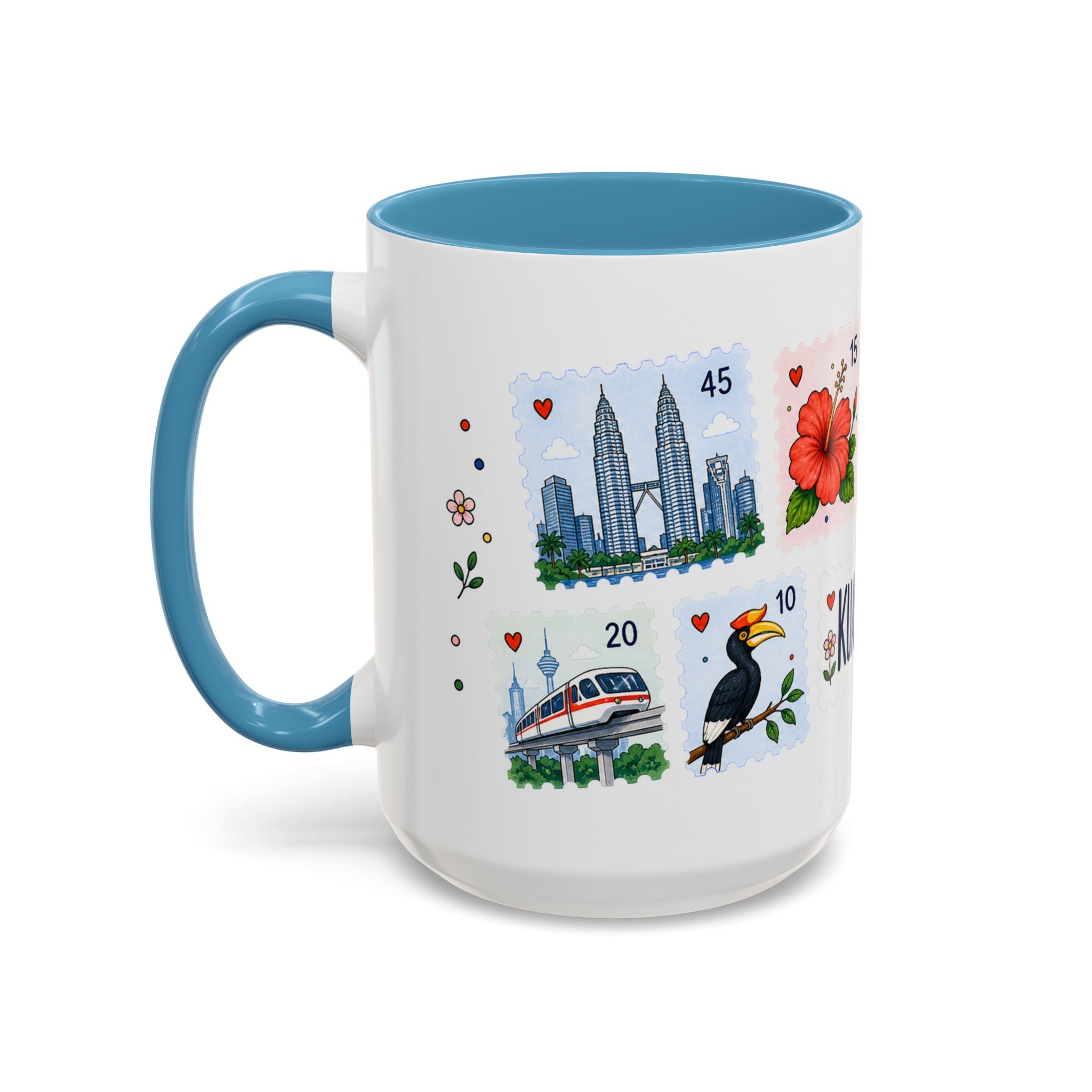 Kuala Lumpur Coffee Mug | Postage Stamp Collage Mug | Travel Souvenir Accent Cup 11oz 15oz