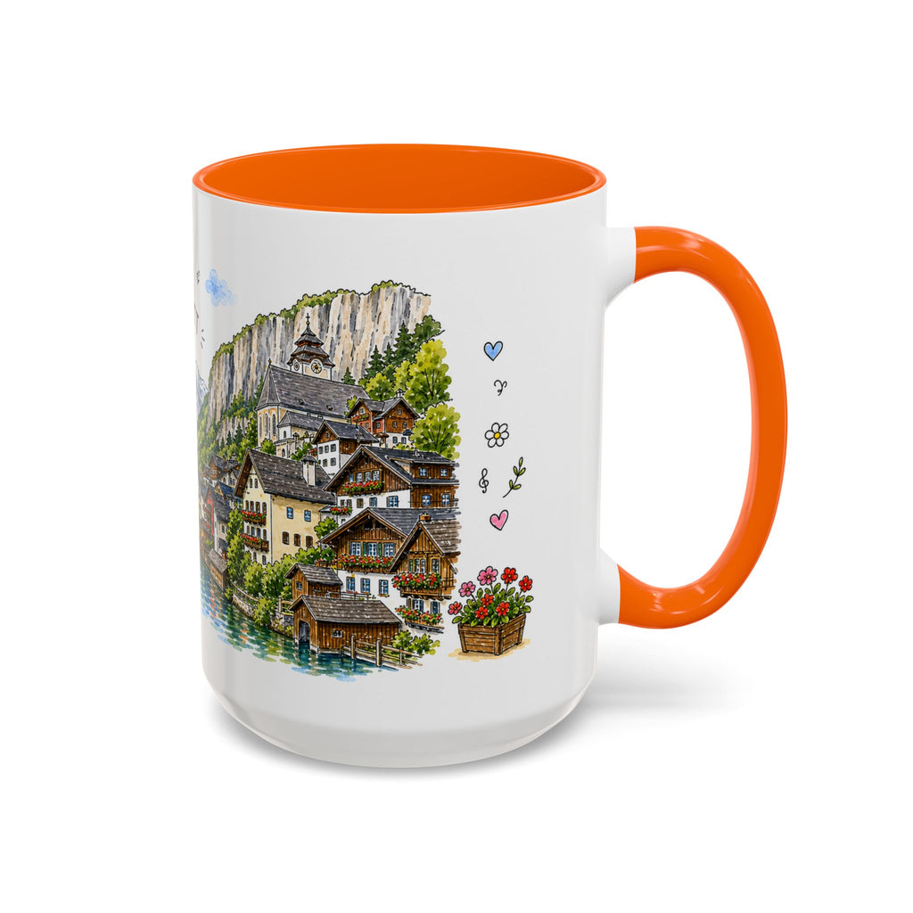 Hallstatt Illustrated Travel Mug | Austria Souvenir Accent Coffee Mug | 11oz 15oz Ceramic Cup