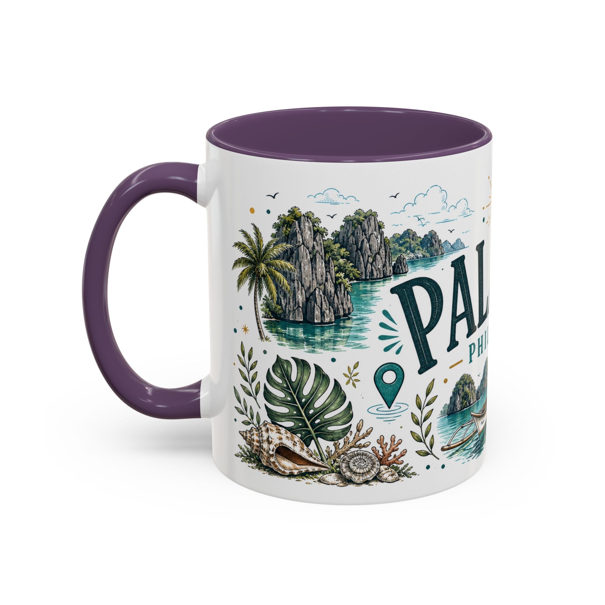 Palawan Coffee Mug | Travel Destination Souvenir Gift | Accent Color Ceramic 11oz 15oz