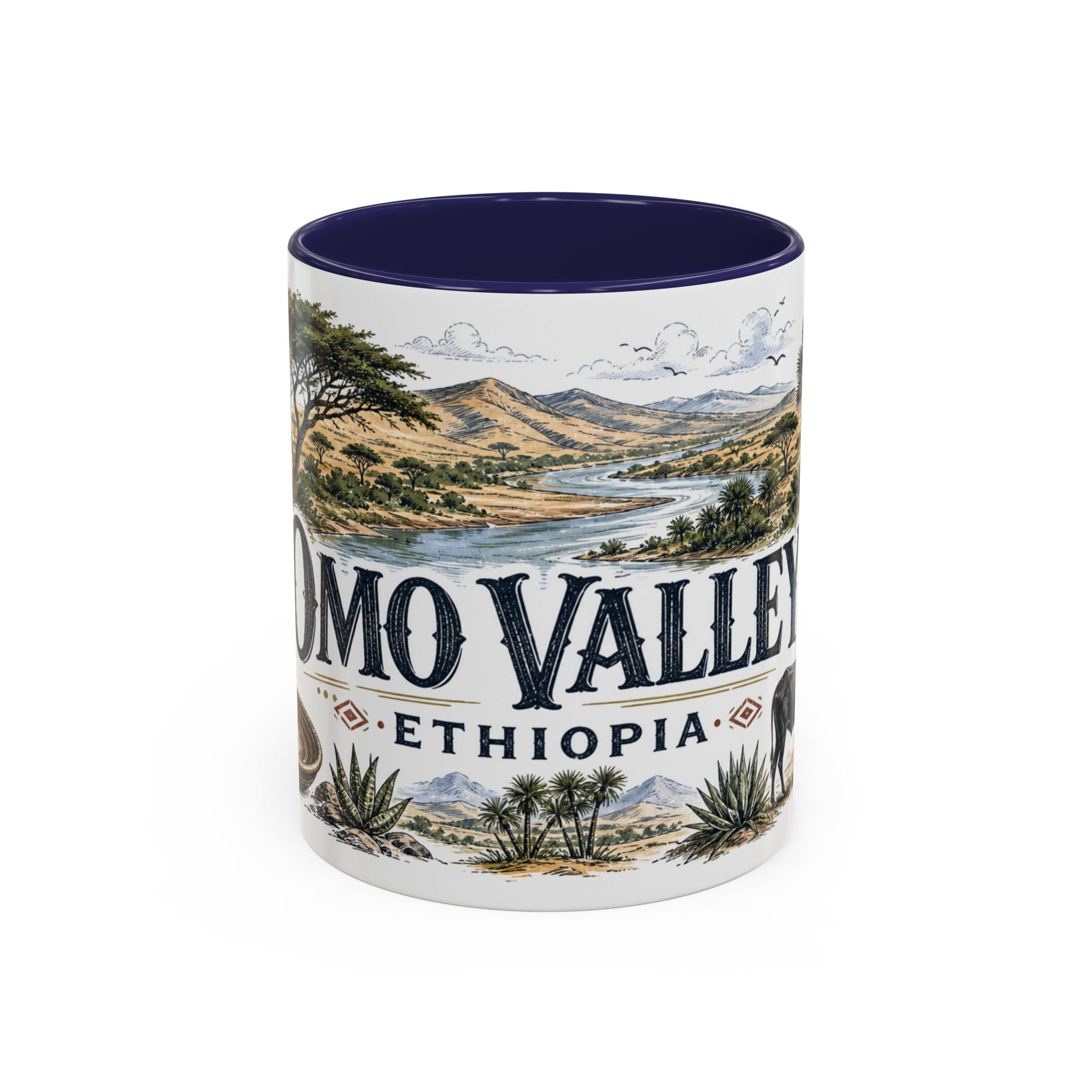 Omo Valley Mug, Ethiopia Travel Souvenir, Bucket List Gift, Accent Ceramic Coffee Mug 11oz 15oz