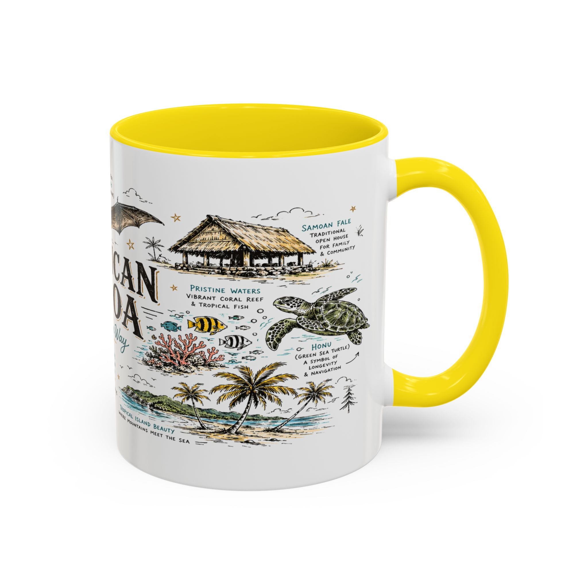 American Samoa National Park Coffee Mug | Pacific Island Rainforest Reef Gift | Accent Color Ceramic 11oz 15oz