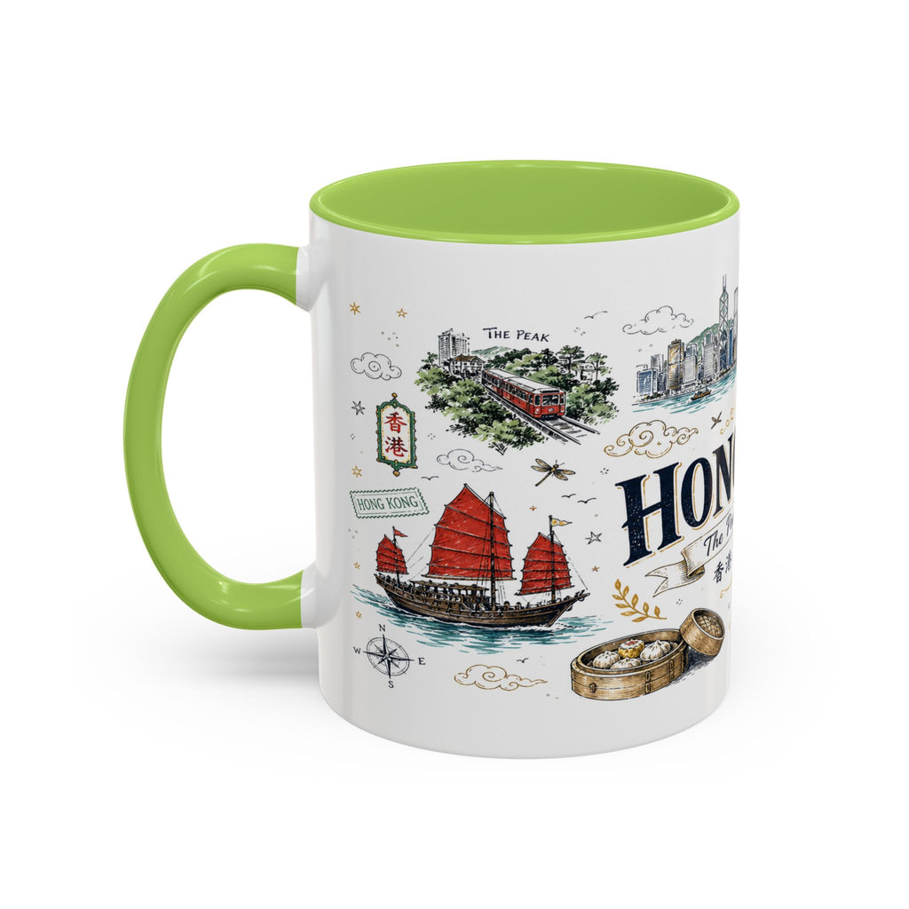 Hong Kong Coffee Mug | Asia Souvenir Travel Gift | Accent Color Ceramic 11oz 15oz