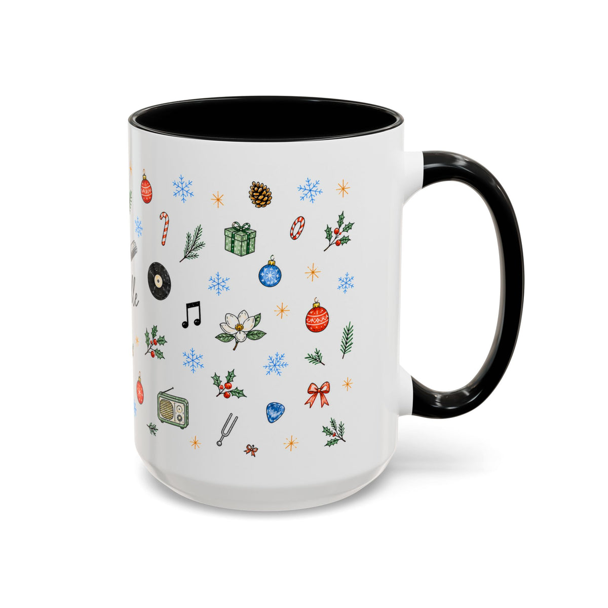 Nashville Christmas Mug | Watercolor City Souvenir, Acoustic Guitar, Harmonica (11oz 15oz)