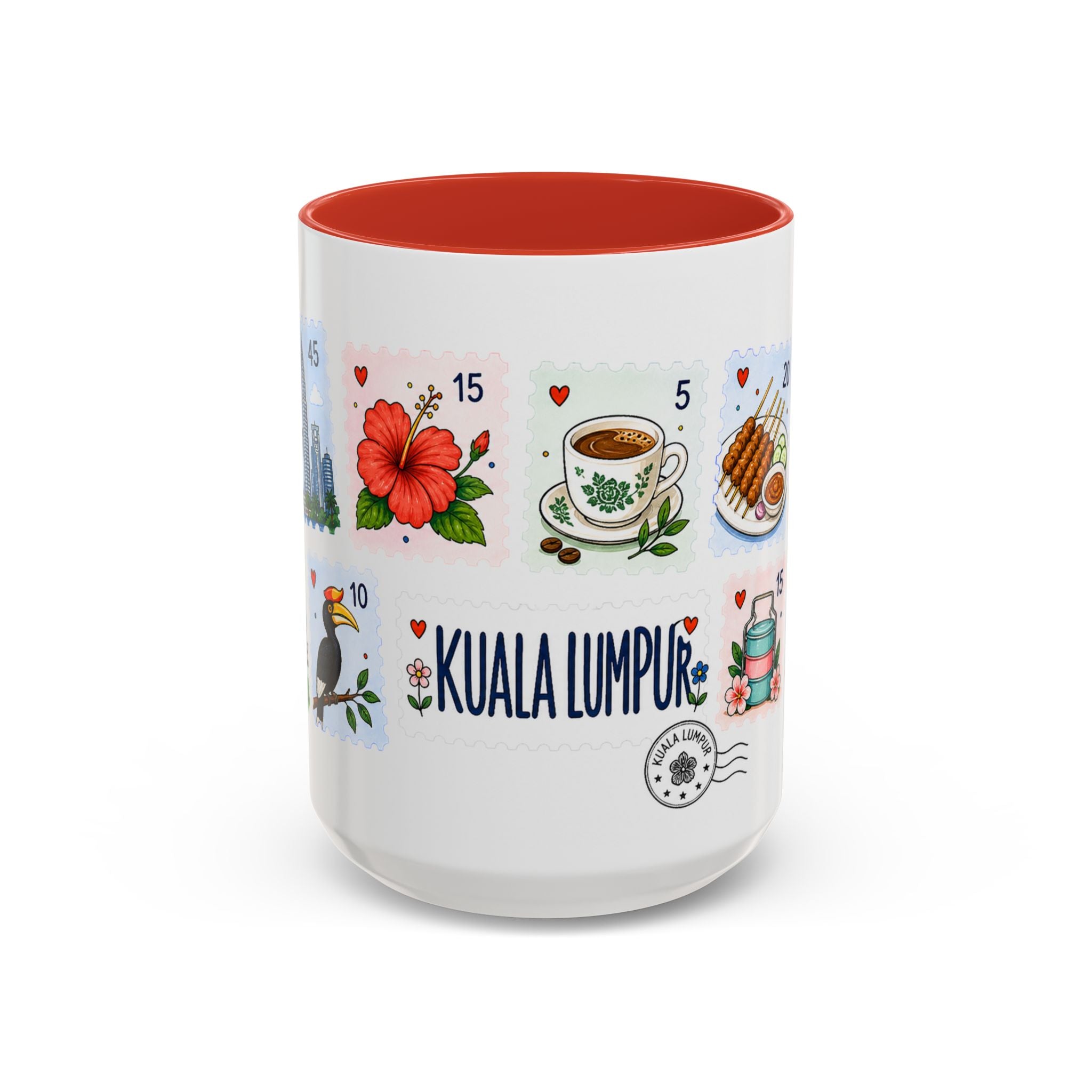 Kuala Lumpur Coffee Mug | Postage Stamp Collage Mug | Travel Souvenir Accent Cup 11oz 15oz