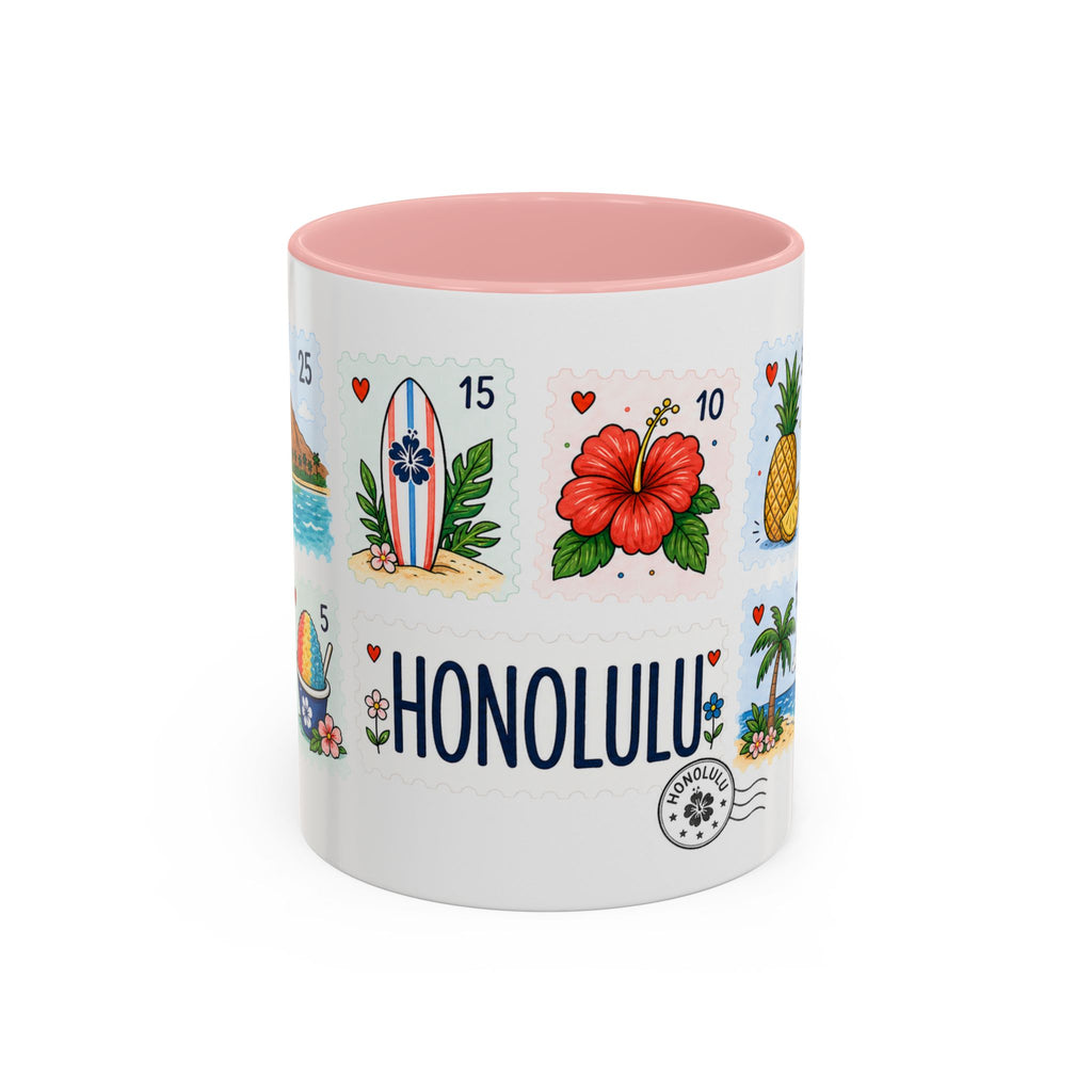 Honolulu Coffee Mug | Postage Stamp Collage Mug | Travel Souvenir Accent Cup 11oz 15oz