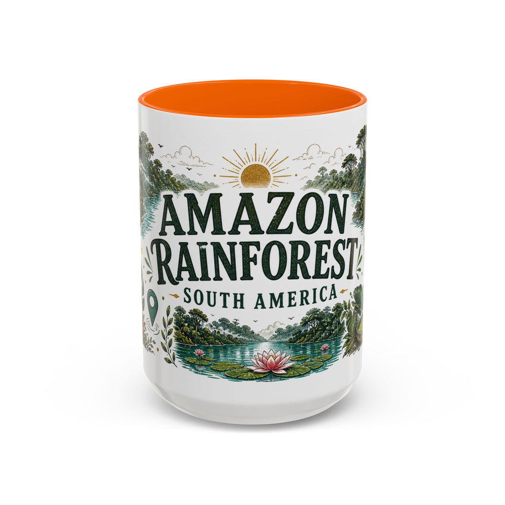 Amazon Rainforest Coffee Mug | Travel Destination Souvenir Gift | Accent Color Ceramic 11oz 15oz