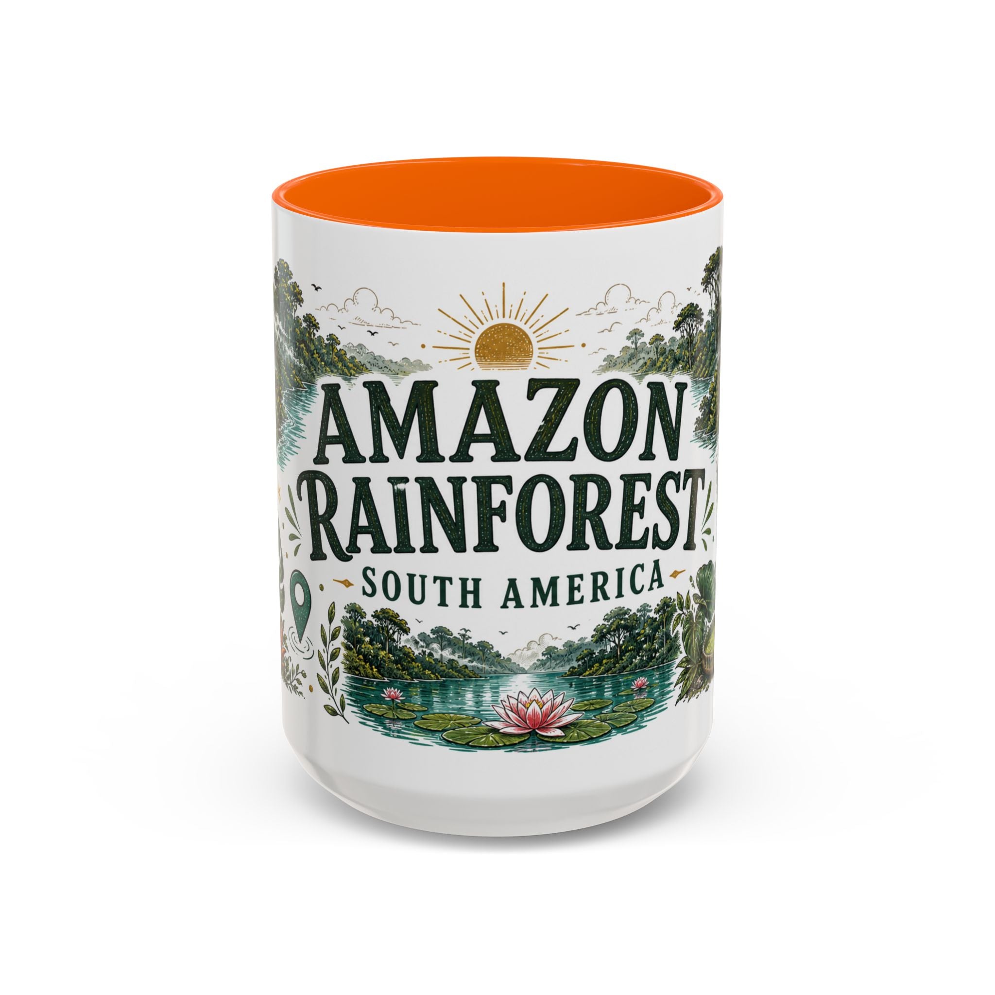 Amazon Rainforest Coffee Mug | Travel Destination Souvenir Gift | Accent Color Ceramic 11oz 15oz