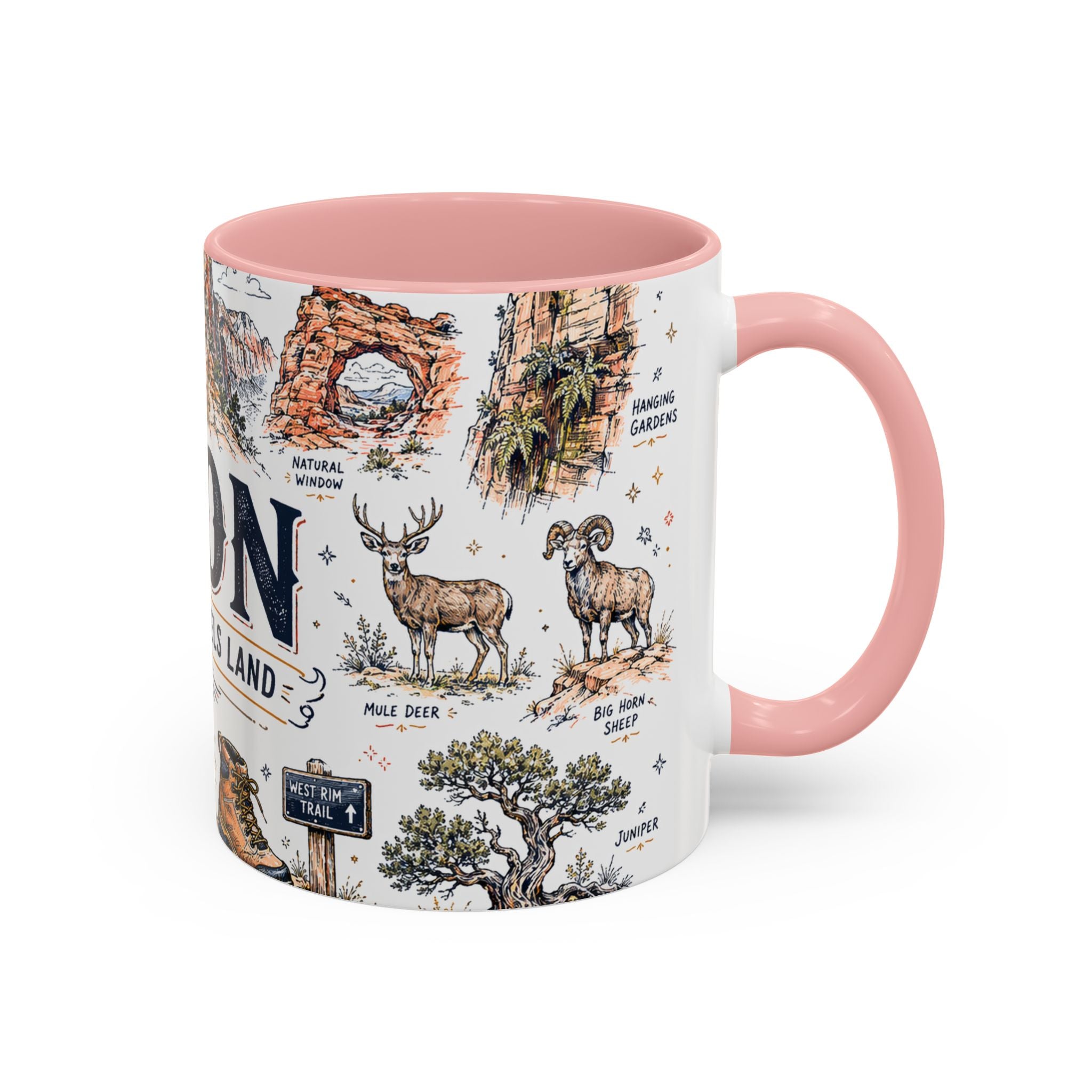 Zion National Park Coffee Mug | Hiking Camping Nature Gift | Accent Color Ceramic 11oz 15oz