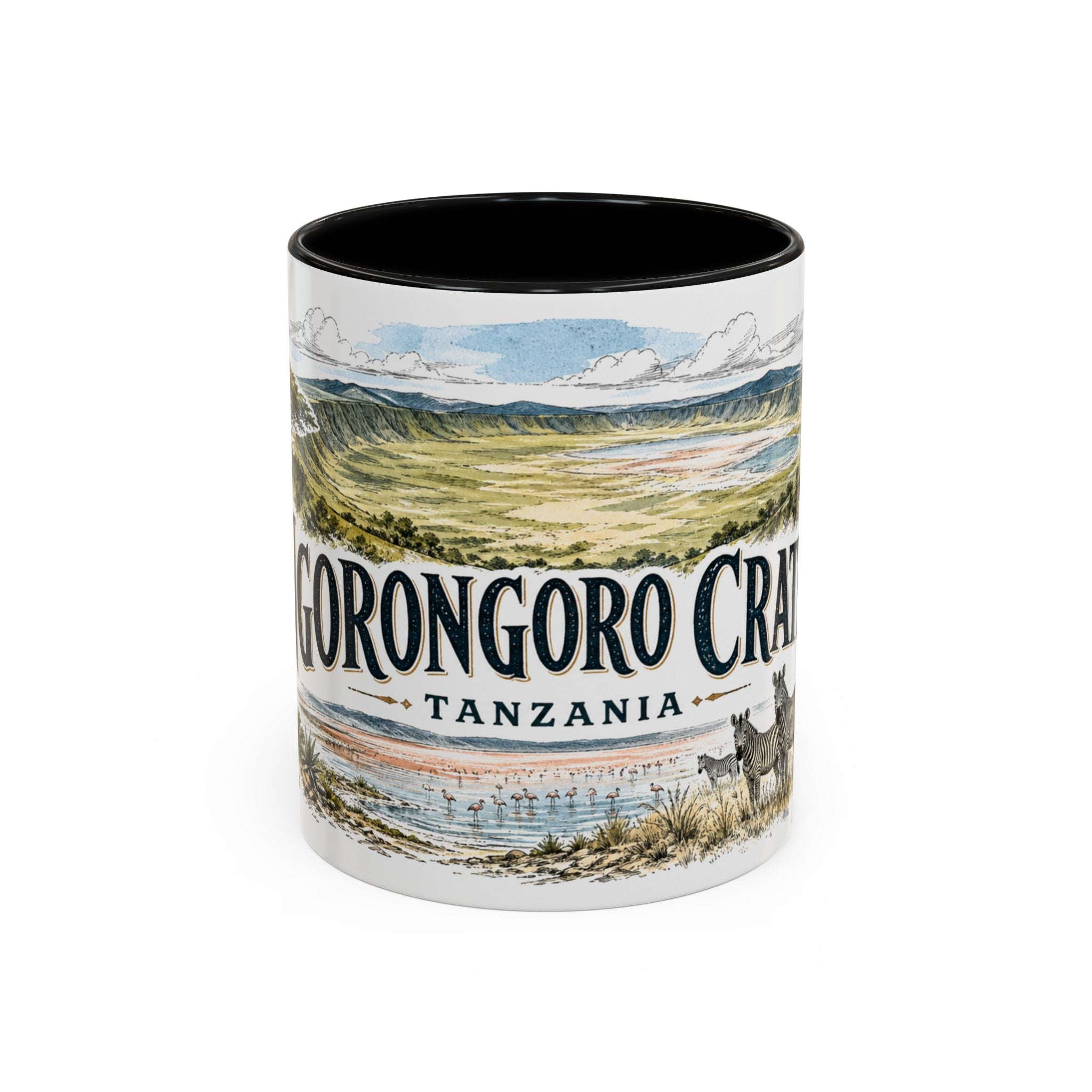 Ngorongoro Crater Mug, Tanzania Travel Souvenir, Bucket List Gift, Accent Ceramic Coffee Mug 11oz 15oz