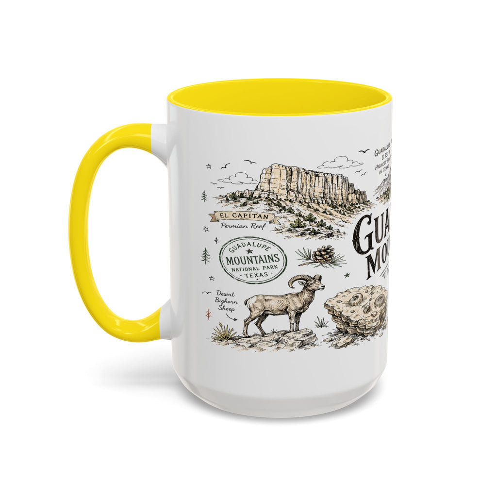 Guadalupe Mountains National Park Coffee Mug | Texas Desert Peaks Hiking Gift | Accent Color Ceramic 11oz 15oz