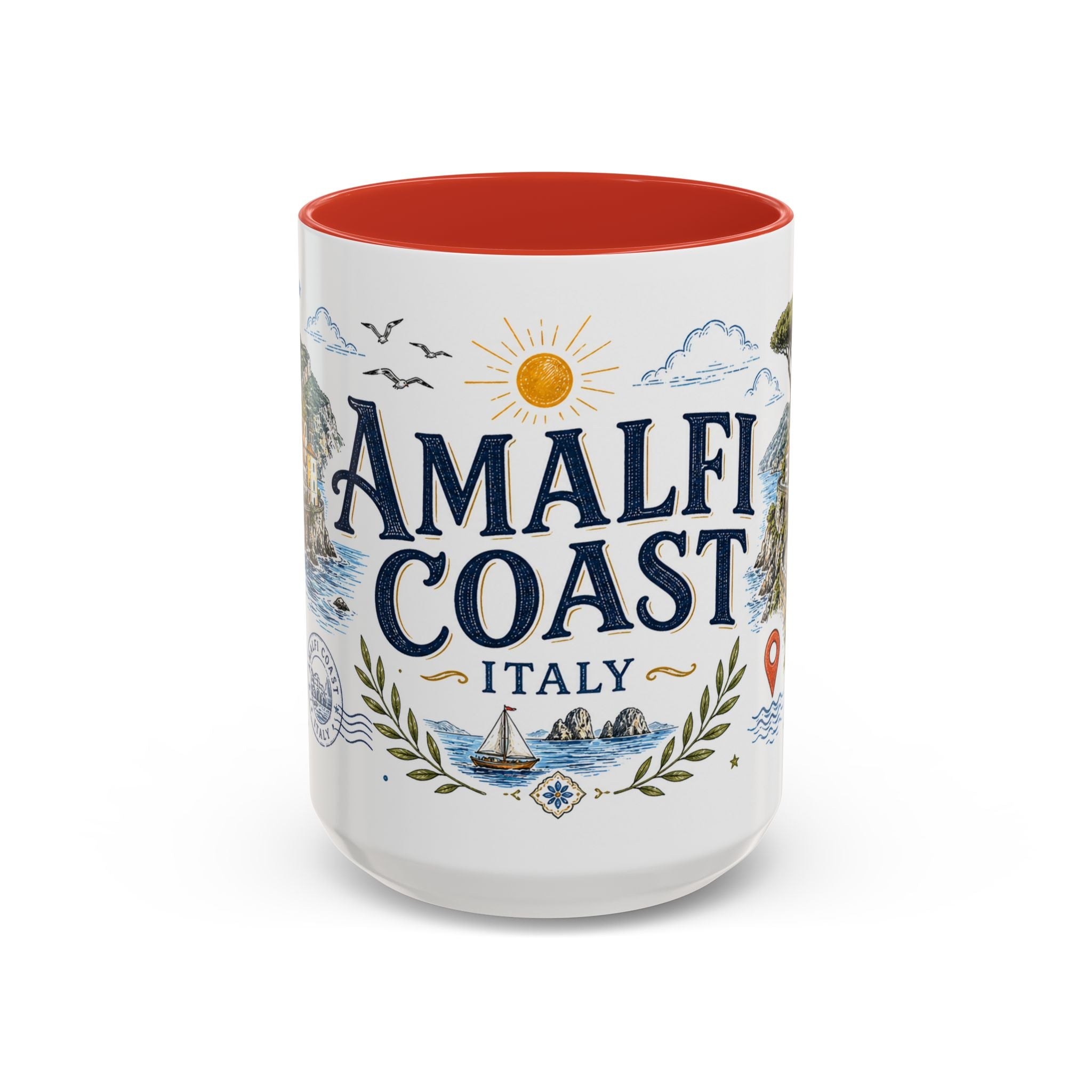 Amalfi Coast Coffee Mug | Travel Destination Souvenir Gift | Accent Color Ceramic 11oz 15oz
