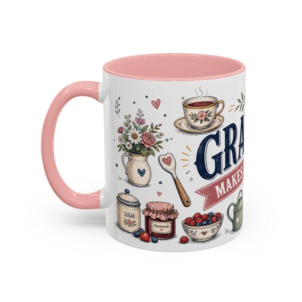 Grandma Makes Life Sweeter Coffee Mug | Gift From Grandkids | Accent Color Ceramic 11oz 15oz