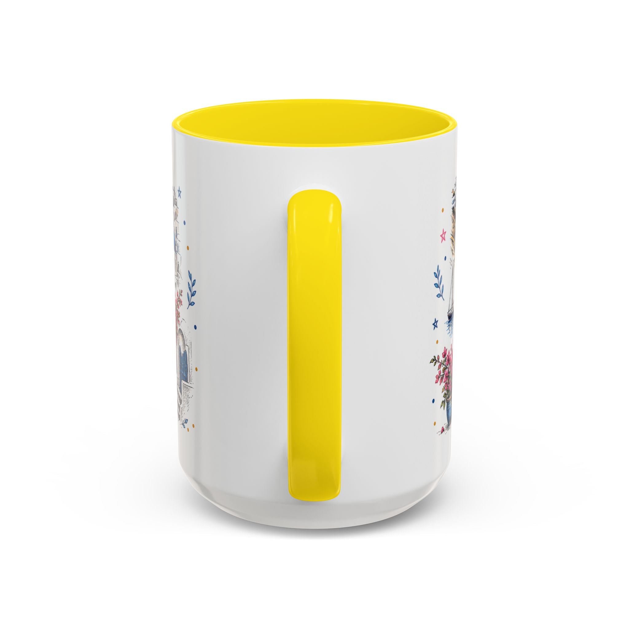 Santorini Coffee Mug | Travel Destination Souvenir Gift | Accent Color Ceramic 11oz 15oz