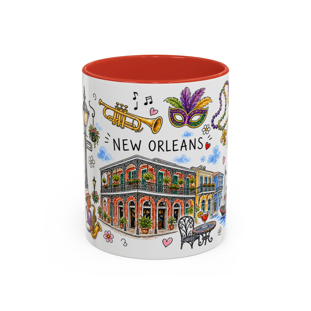 New Orleans Illustrated Travel Mug | City Souvenir Accent Coffee Mug | 11oz 15oz Ceramic Cup