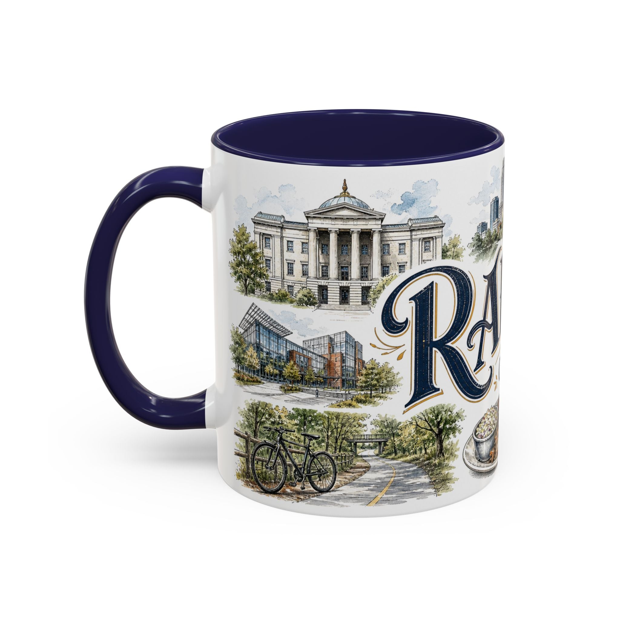 Raleigh Coffee Mug | United States Travel Souvenir | Vintage Illustrated City Gift | 11 oz 15 oz Accent Mug