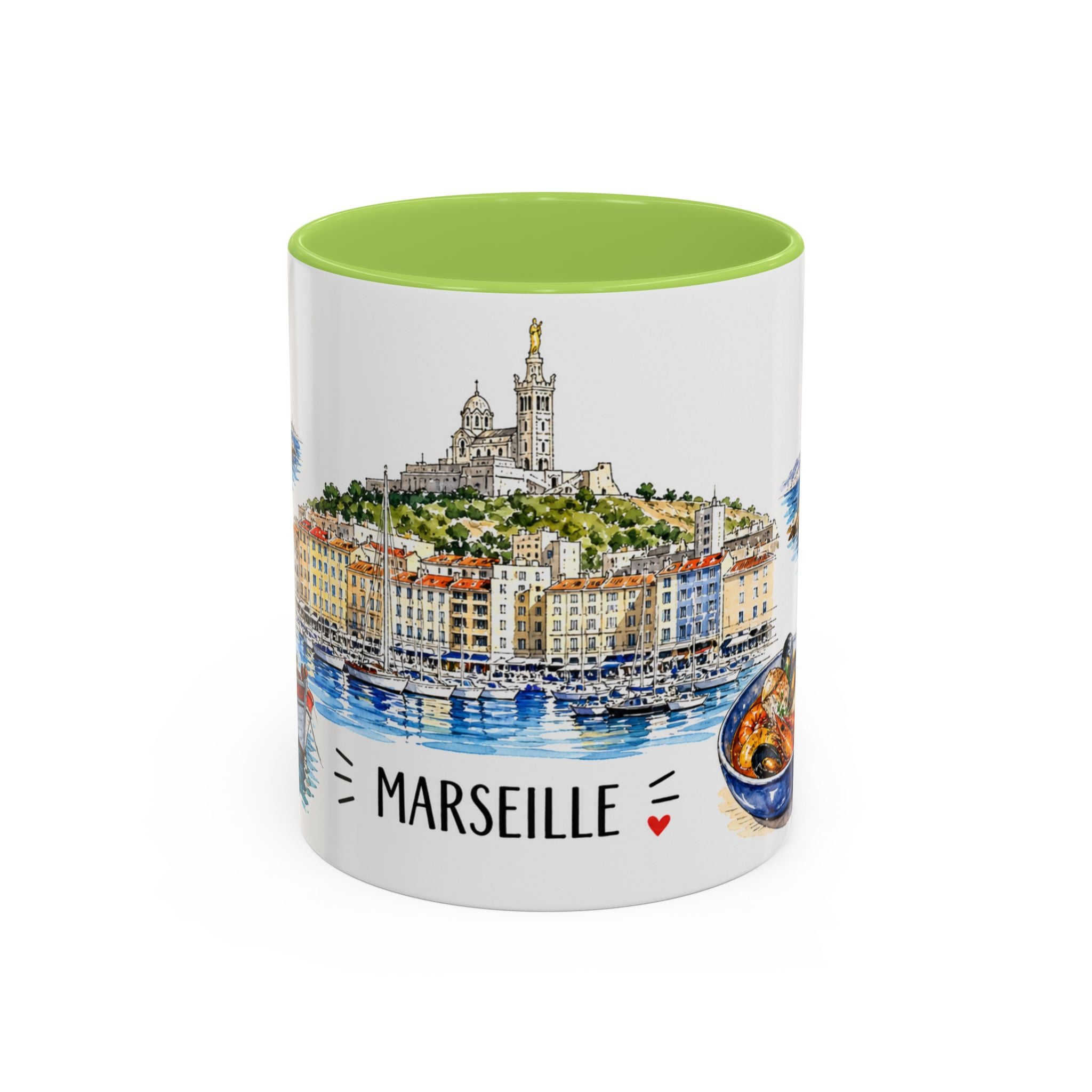 Marseille Illustrated Travel Mug | City Souvenir Accent Coffee Mug | 11oz 15oz Ceramic Cup