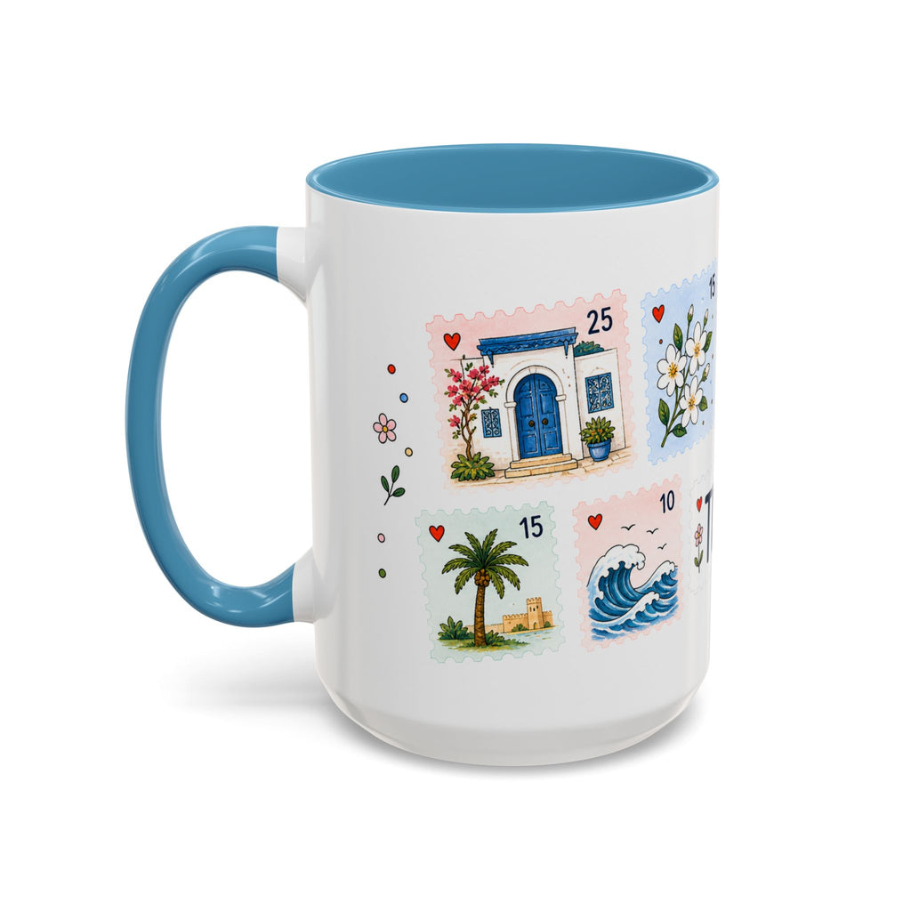 Tunis Coffee Mug | Postage Stamp Collage Mug | Travel Souvenir Accent Cup 11oz 15oz