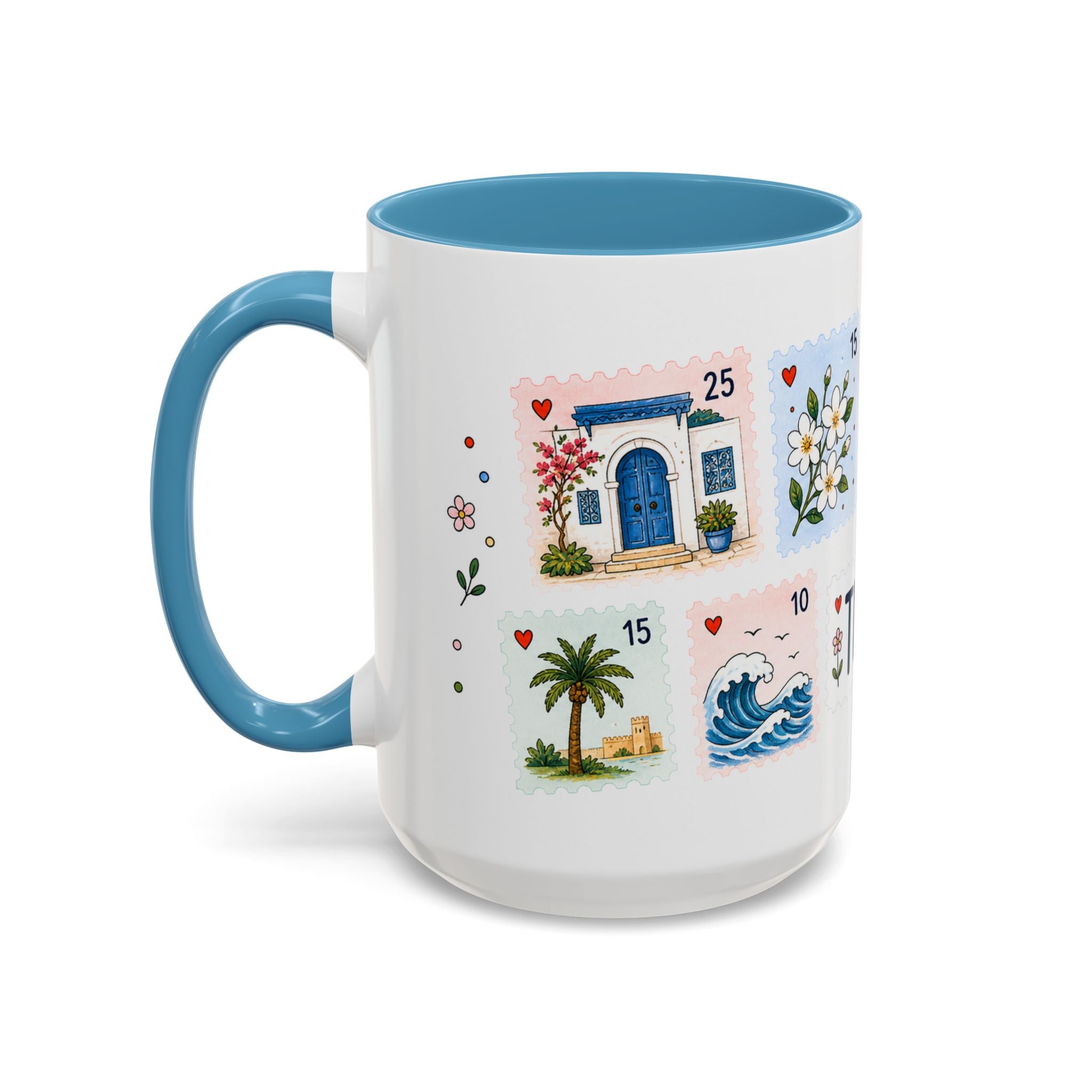 Tunis Coffee Mug | Postage Stamp Collage Mug | Travel Souvenir Accent Cup 11oz 15oz