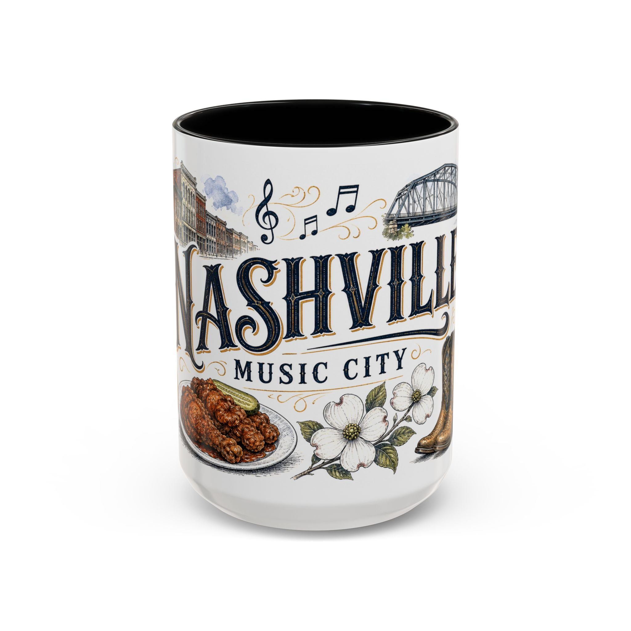 Nashville Coffee Mug | United States Travel Souvenir | Vintage Illustrated City Gift | 11 oz 15 oz Accent Mug