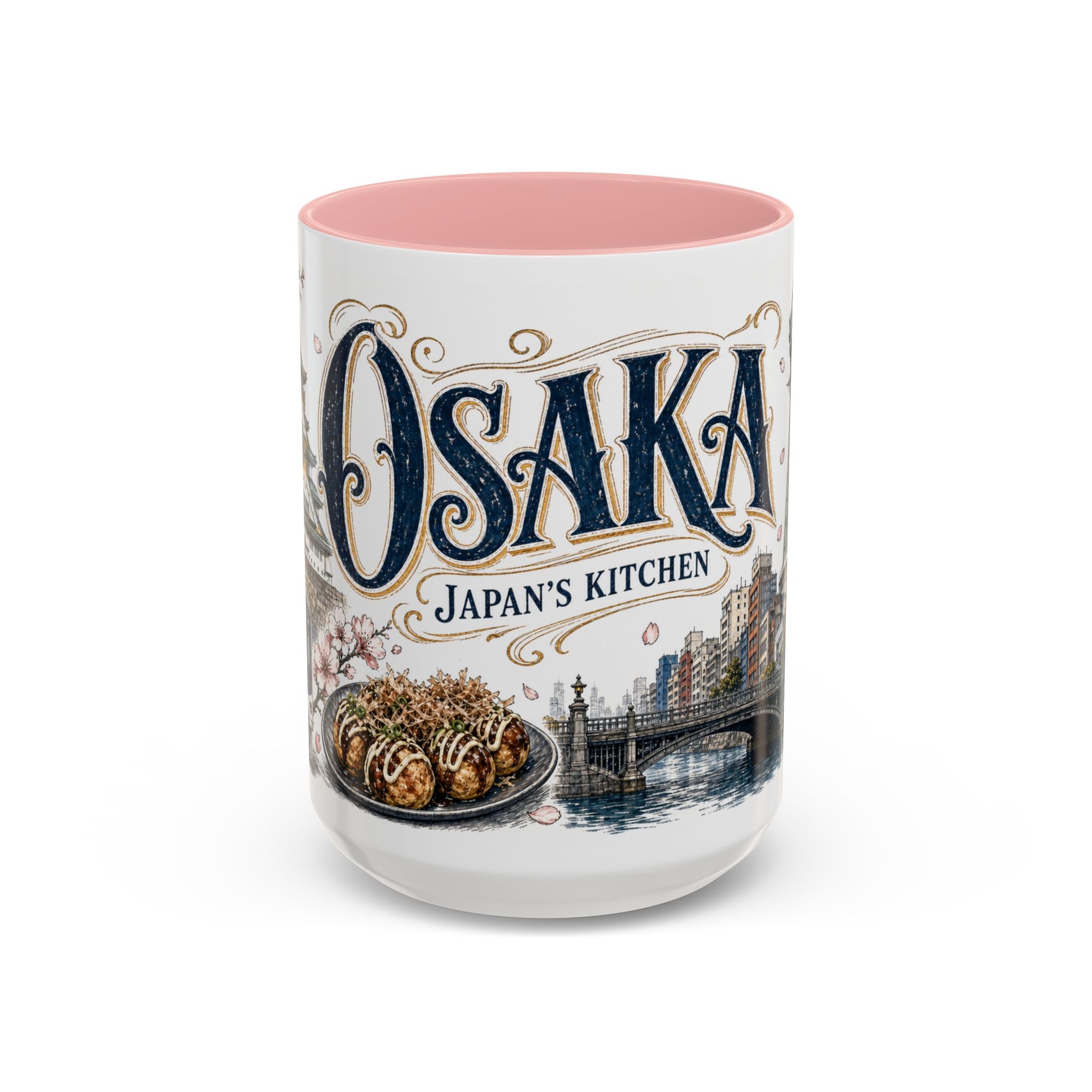 Osaka Coffee Mug | Japan Travel Souvenir | Vintage Illustrated City Gift | 11 oz 15 oz Accent Mug
