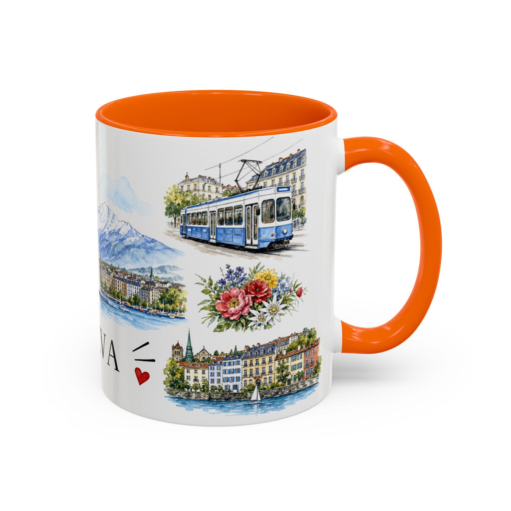 Geneva Illustrated Travel Mug | City Souvenir Accent Coffee Mug | 11oz 15oz Ceramic Cup