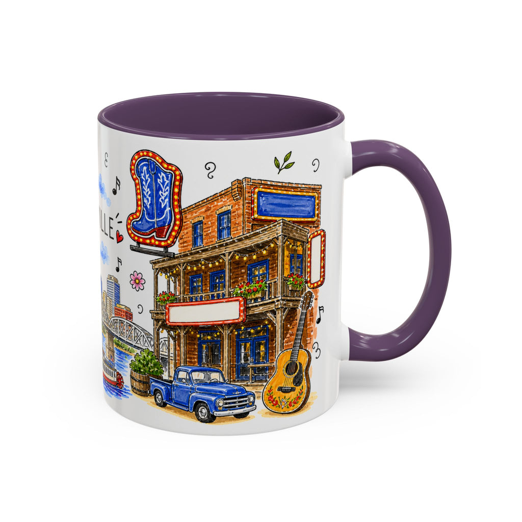 Nashville Illustrated Travel Mug | City Souvenir Accent Coffee Mug | 11oz 15oz Ceramic Cup