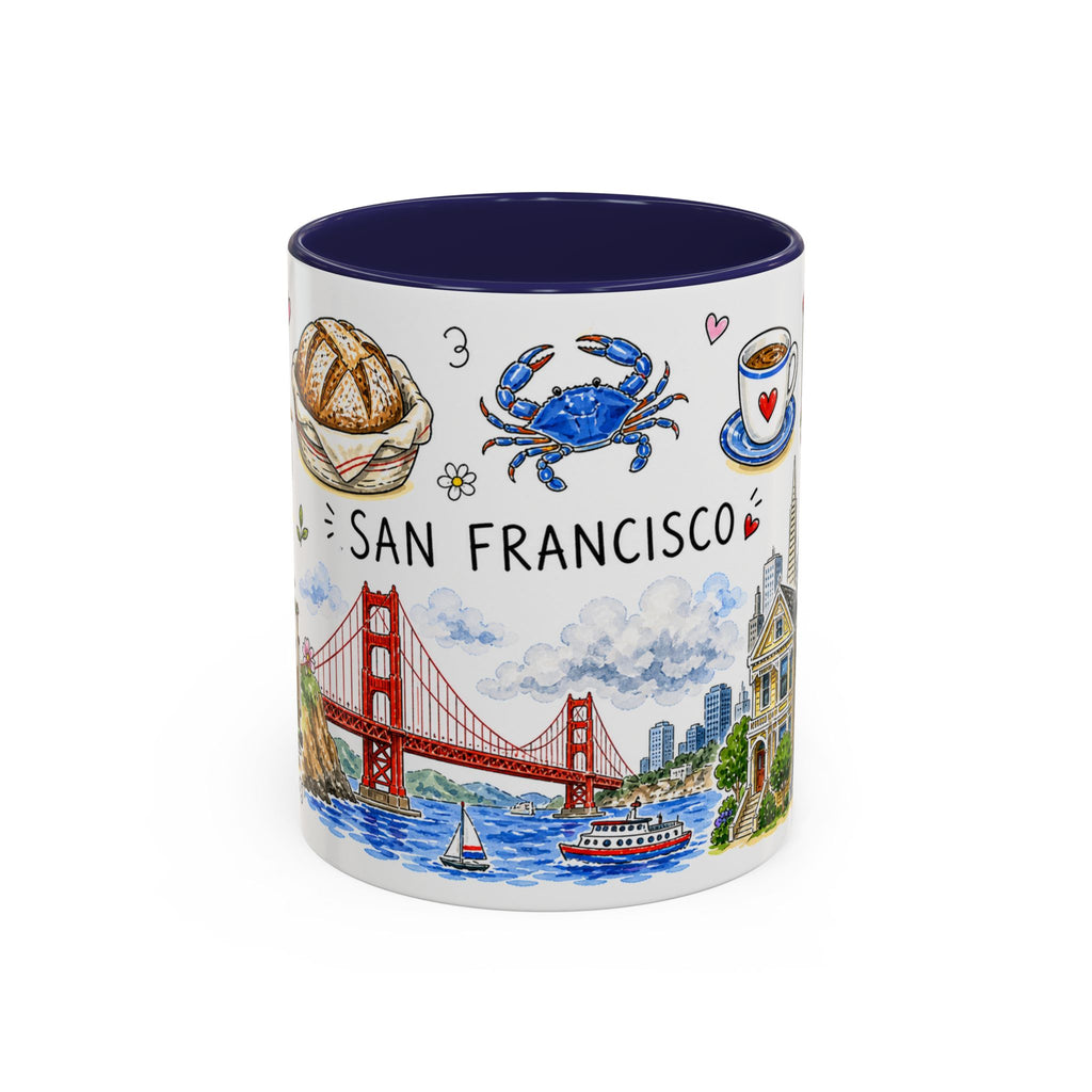 San Francisco Illustrated Travel Mug | City Souvenir Accent Coffee Mug | 11oz 15oz Ceramic Cup