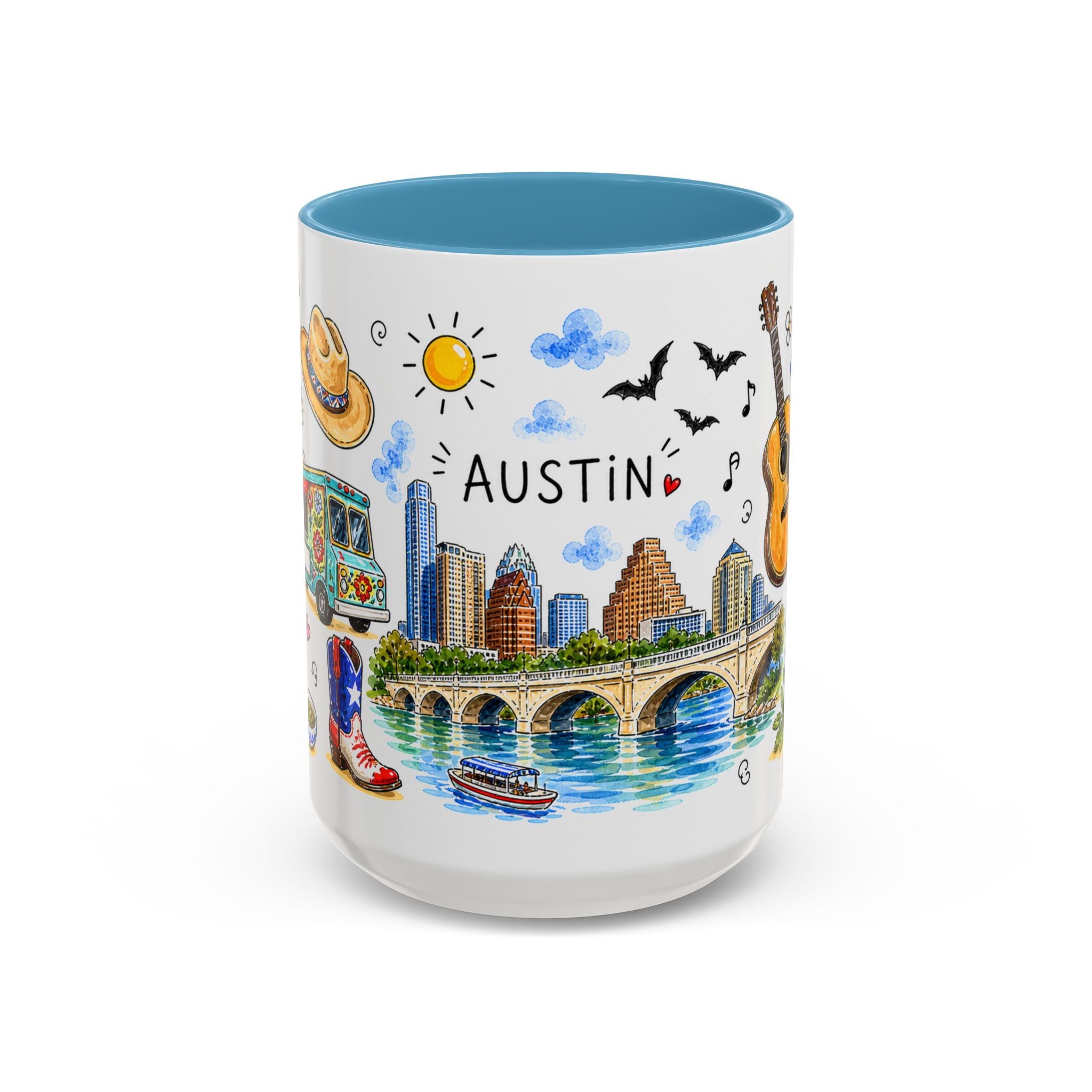 Austin Illustrated Travel Mug | City Souvenir Accent Coffee Mug | 11oz 15oz Ceramic Cup