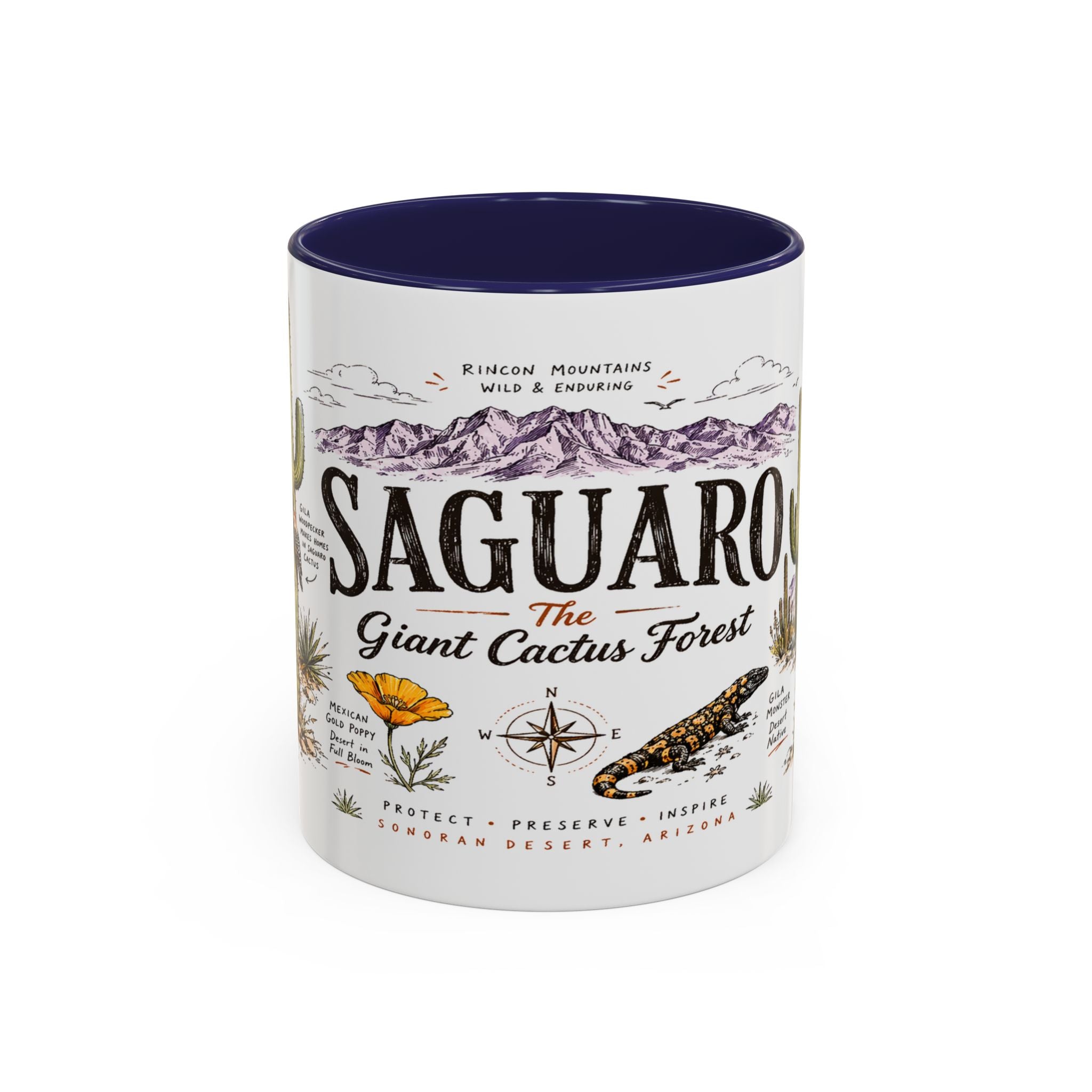 Saguaro National Park Coffee Mug | Arizona Desert Cactus Sunset Gift | Accent Color Ceramic 11oz 15oz