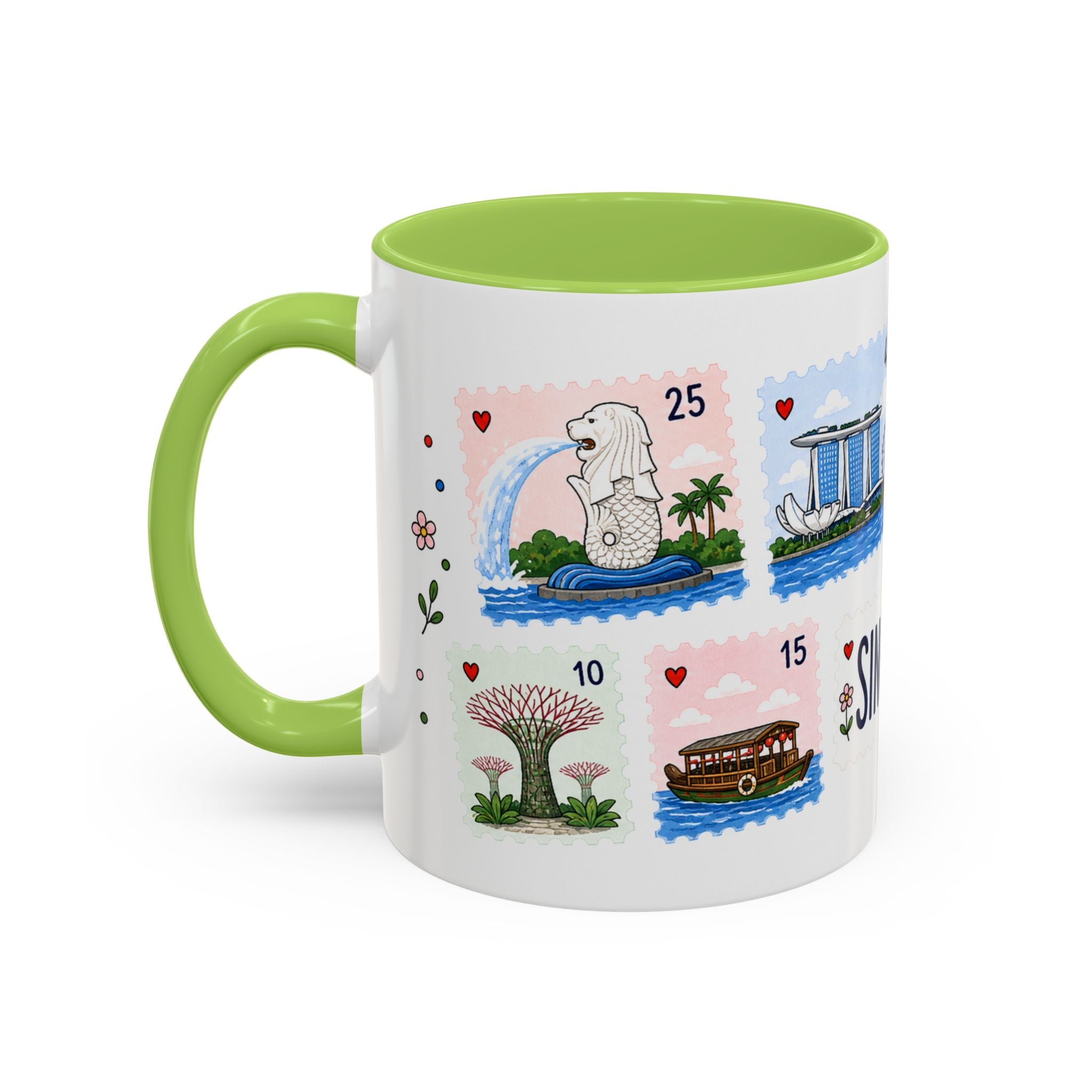 Singapore Coffee Mug | Postage Stamp Collage Mug | Travel Souvenir Accent Cup 11oz 15oz