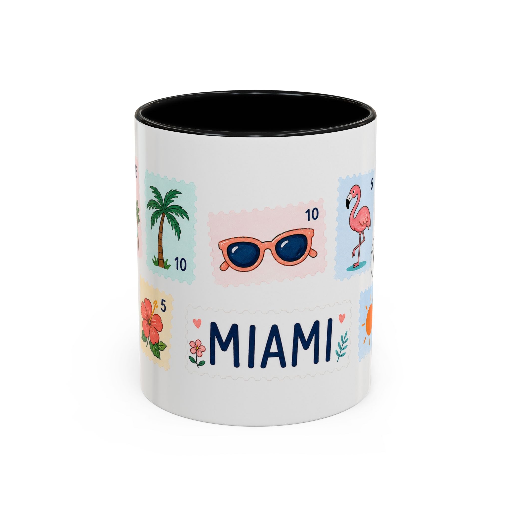 Miami Coffee Mug | Postage Stamp Collage Mug | Travel Souvenir Accent Cup 11oz 15oz