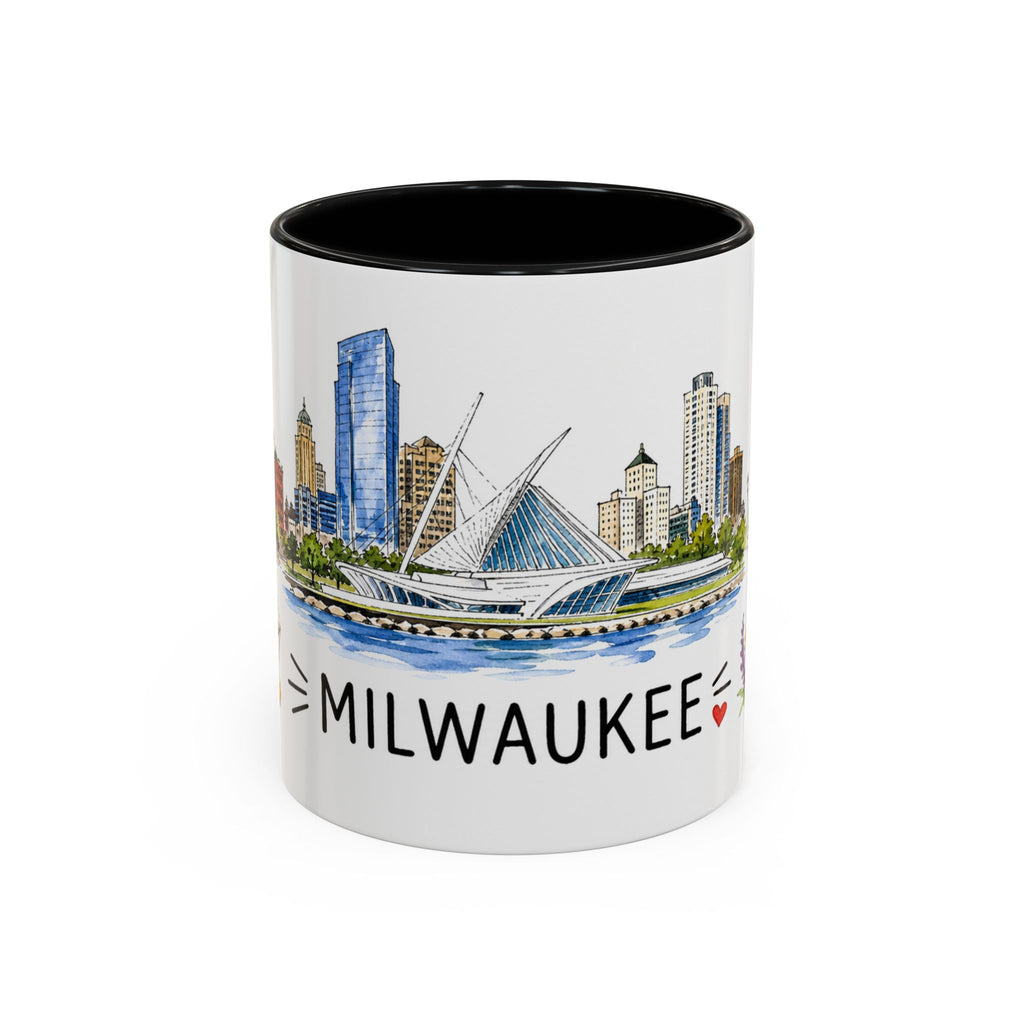 Milwaukee Illustrated Travel Mug | City Souvenir Accent Coffee Mug | 11oz 15oz Ceramic Cup