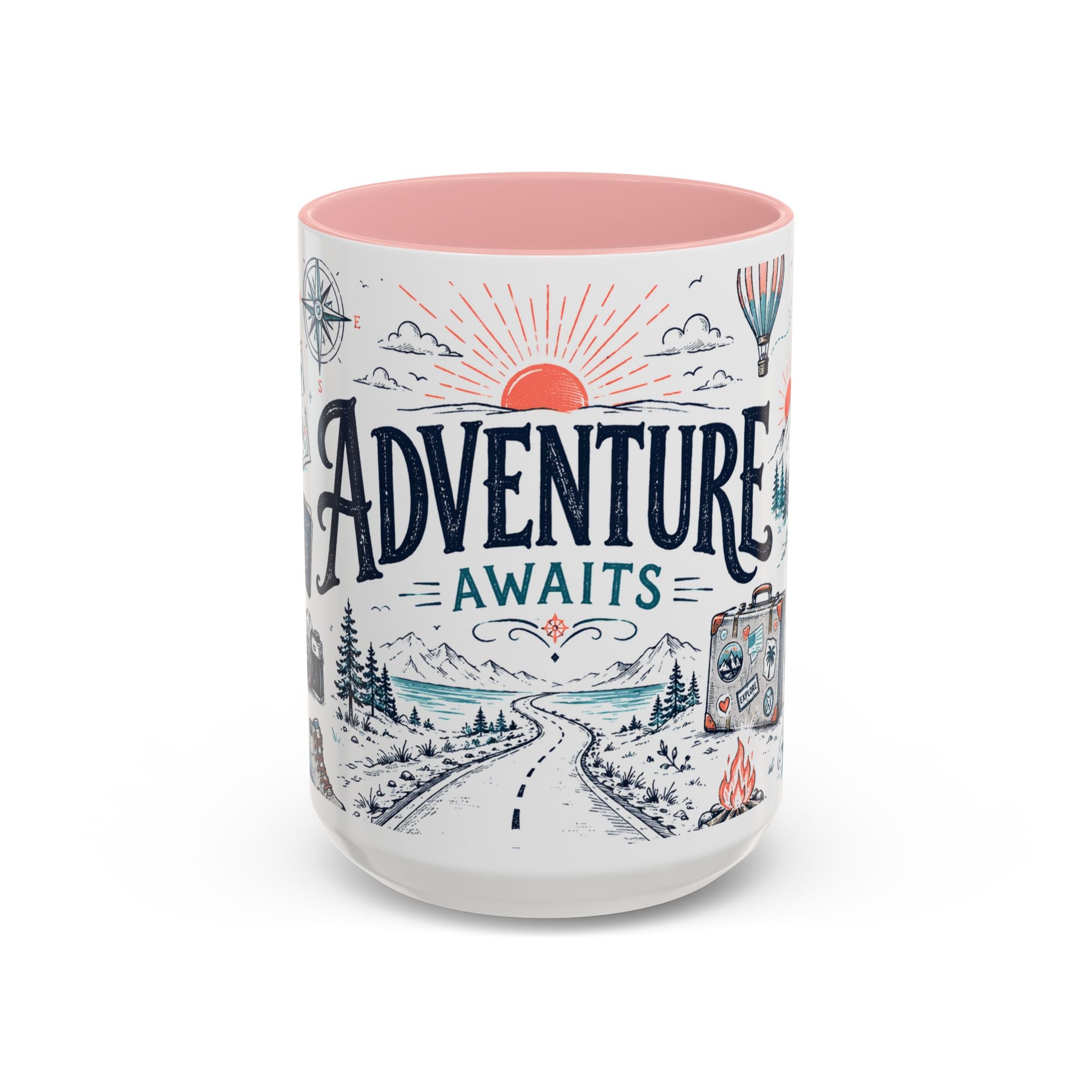 Adventure Awaits Coffee Mug | Class of 2026 Graduation Gift | Accent Color Ceramic 11oz 15oz