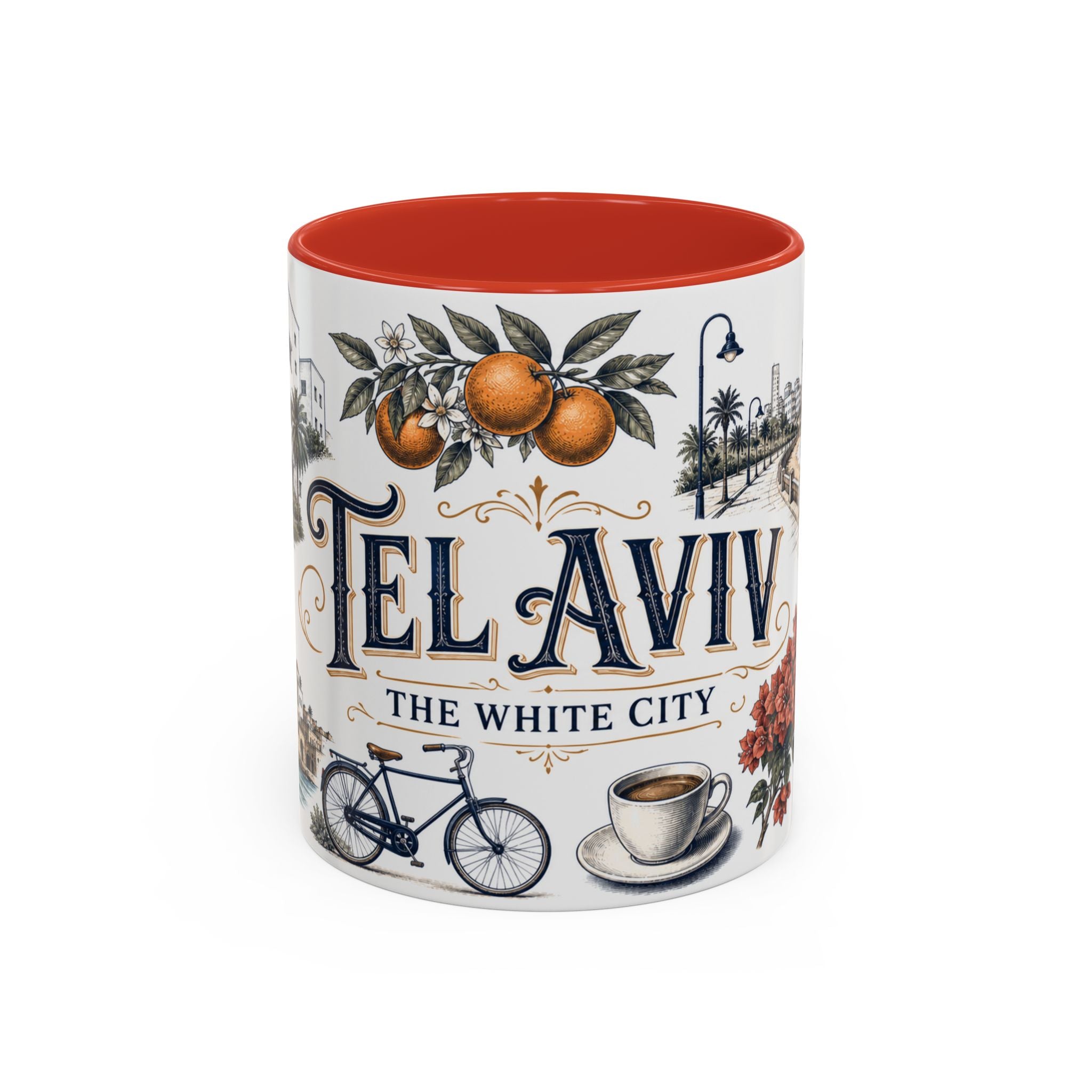 Tel Aviv Coffee Mug | Israel Travel Souvenir | Vintage Illustrated City Gift | 11 oz 15 oz Accent Mug