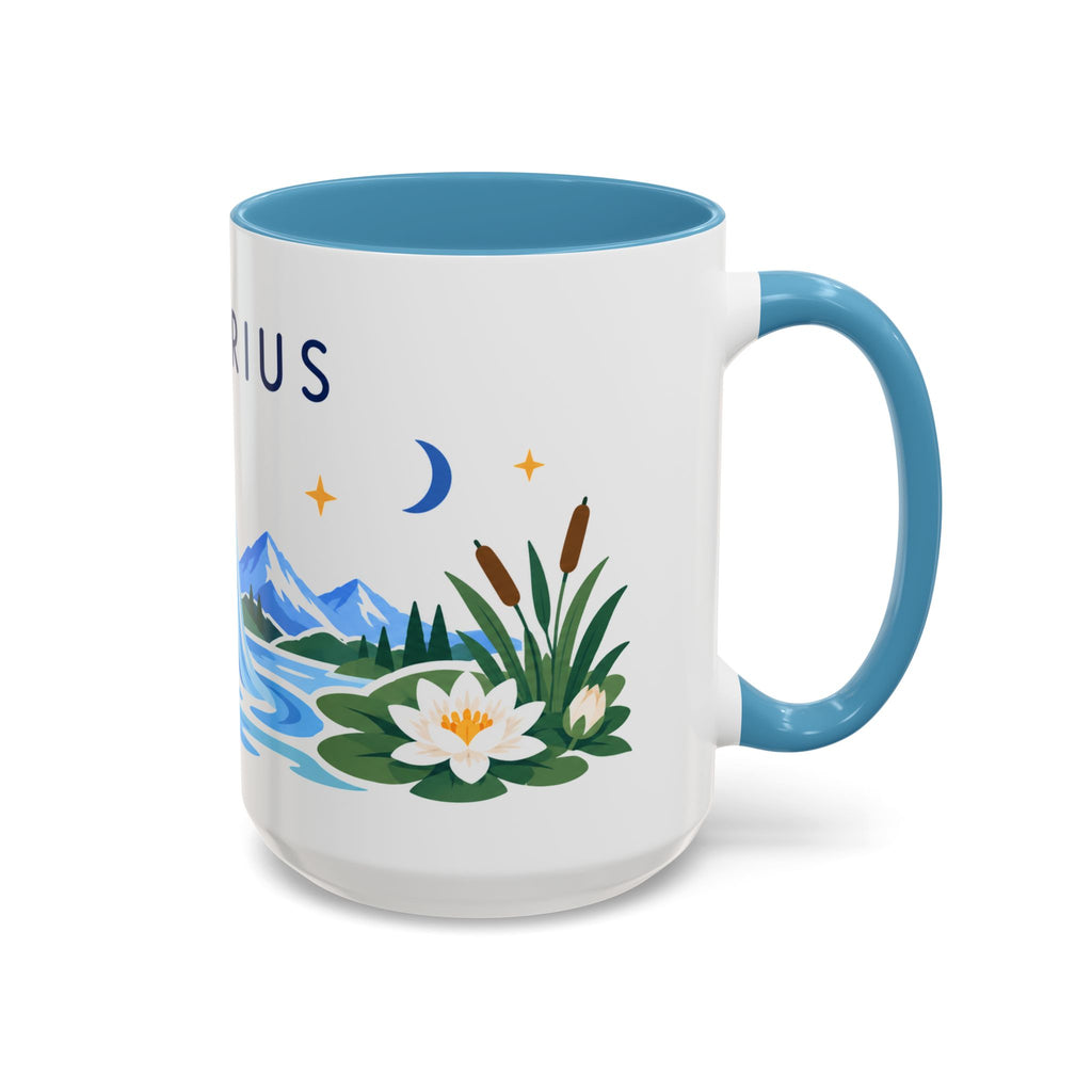 Aquarius Zodiac Coffee Mug | Water Bearer Design | Astrology Birthday Gift | 11 oz 15 oz Ceramic Accent Mug