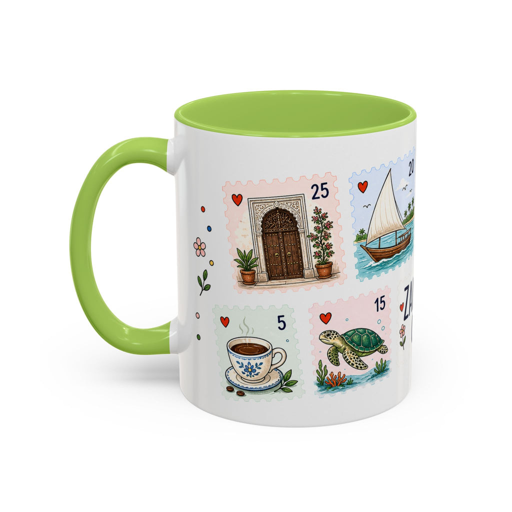 Zanzibar City Coffee Mug | Postage Stamp Collage Mug | Travel Souvenir Accent Cup 11oz 15oz