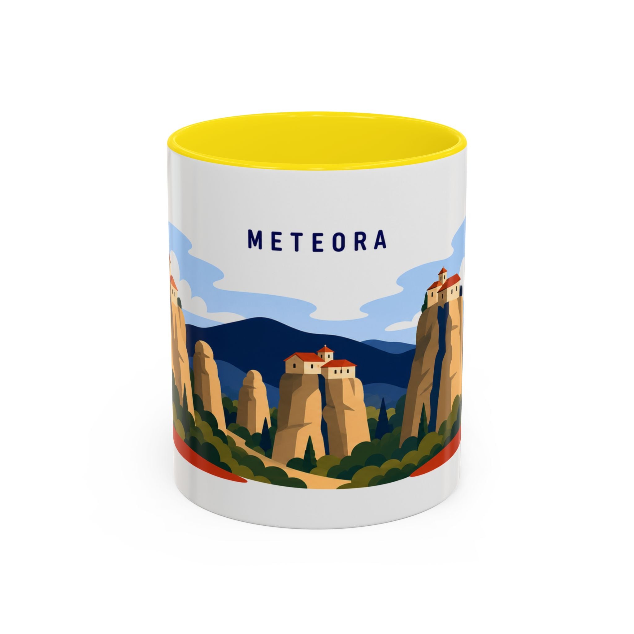 Meteora Coffee Mug | Travel Destination Souvenir Gift | Accent Color Ceramic 11oz 15oz